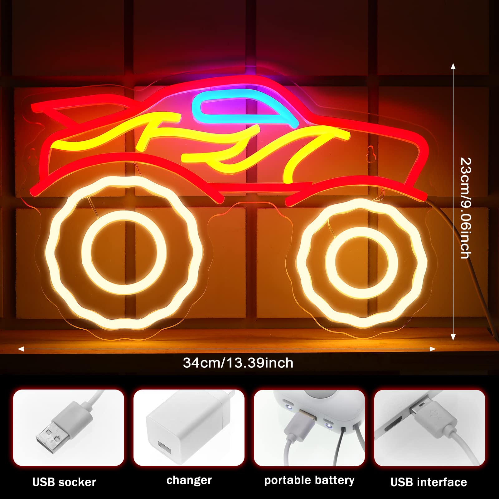 Riakrum LED Neon Light Truck Lamp Sign for Boys Room, Acrylic, Multicolor, Model Riakrum-Neon Light-2489