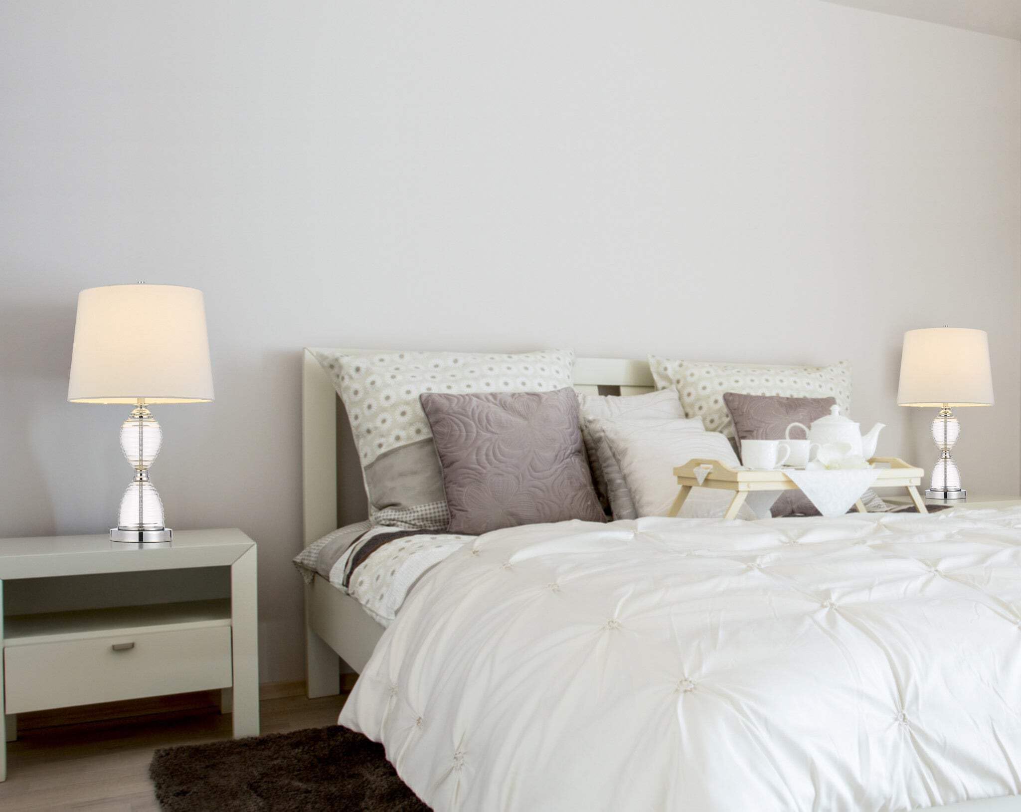 Homeroots 24 In. Metal Table Lamp With Empire Shade - Clear & White, Model 524726