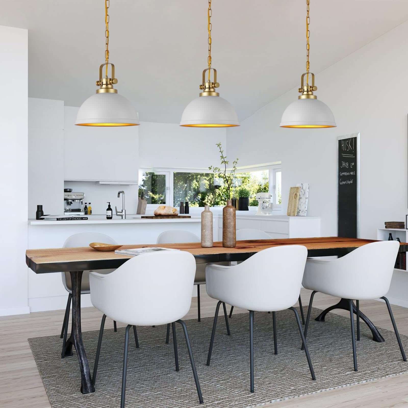 Mgcanyu White And Gold Pendant Lights Kitchen Island 2 Pack  Modern Matte White Dome Pendant Lighting Industrial Light Fixture For Kitchen Living Dining Room Restaurant Hallway Entrance