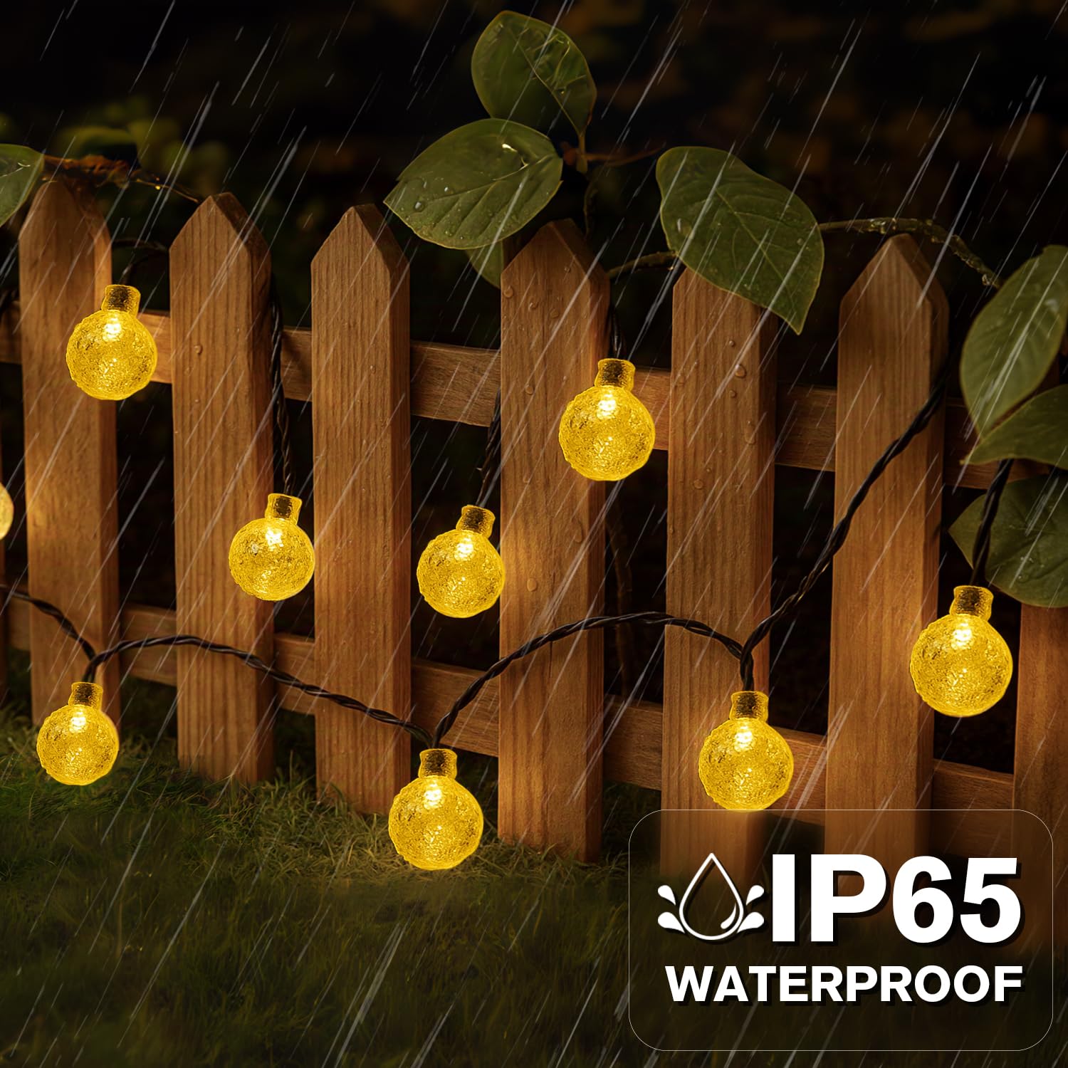 Metaku Solar String Lights, 36FT 60 LED, Warm White, Plastic, 8 Lighting Modes for Outdoor Patio, Garden, Camping, Party Decor