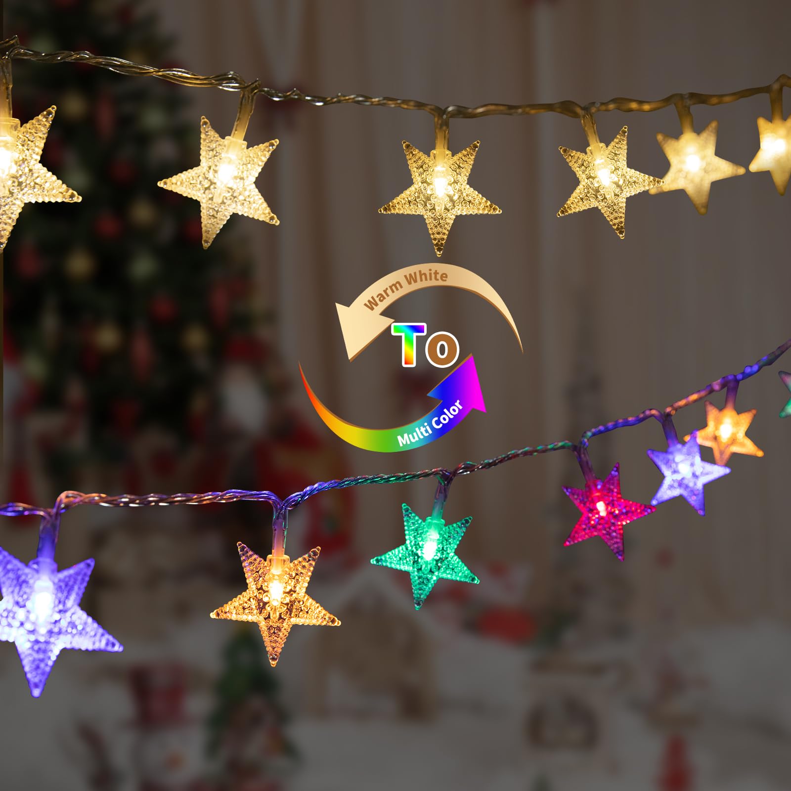 Minetom Star String Lights - 33ft 100 LED Waterproof Fairy Lights with Remote, Warm White + Multicolor, Model GP-SW290DC0209-IP44(US)A