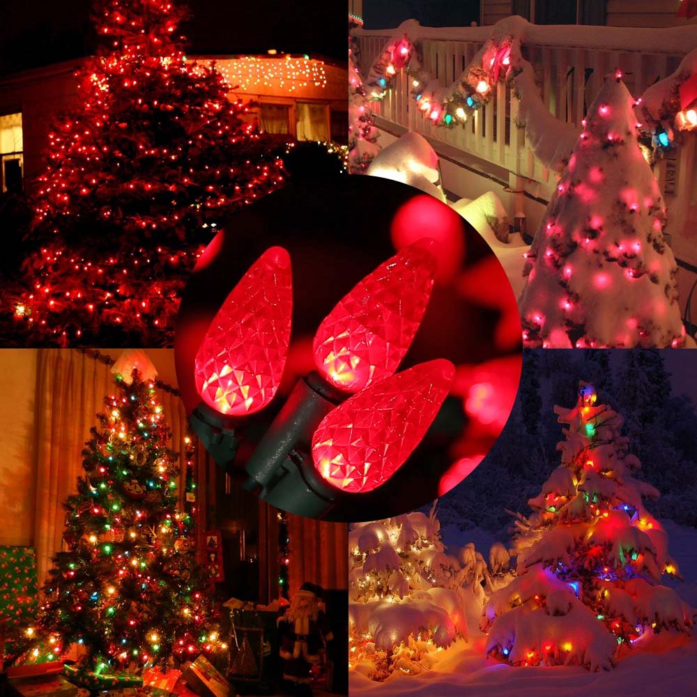 Brizled C5 LED Red Christmas Lights, 100 LED, 33ft, UL Certified, Connectable for Indoor/Outdoor Decoration