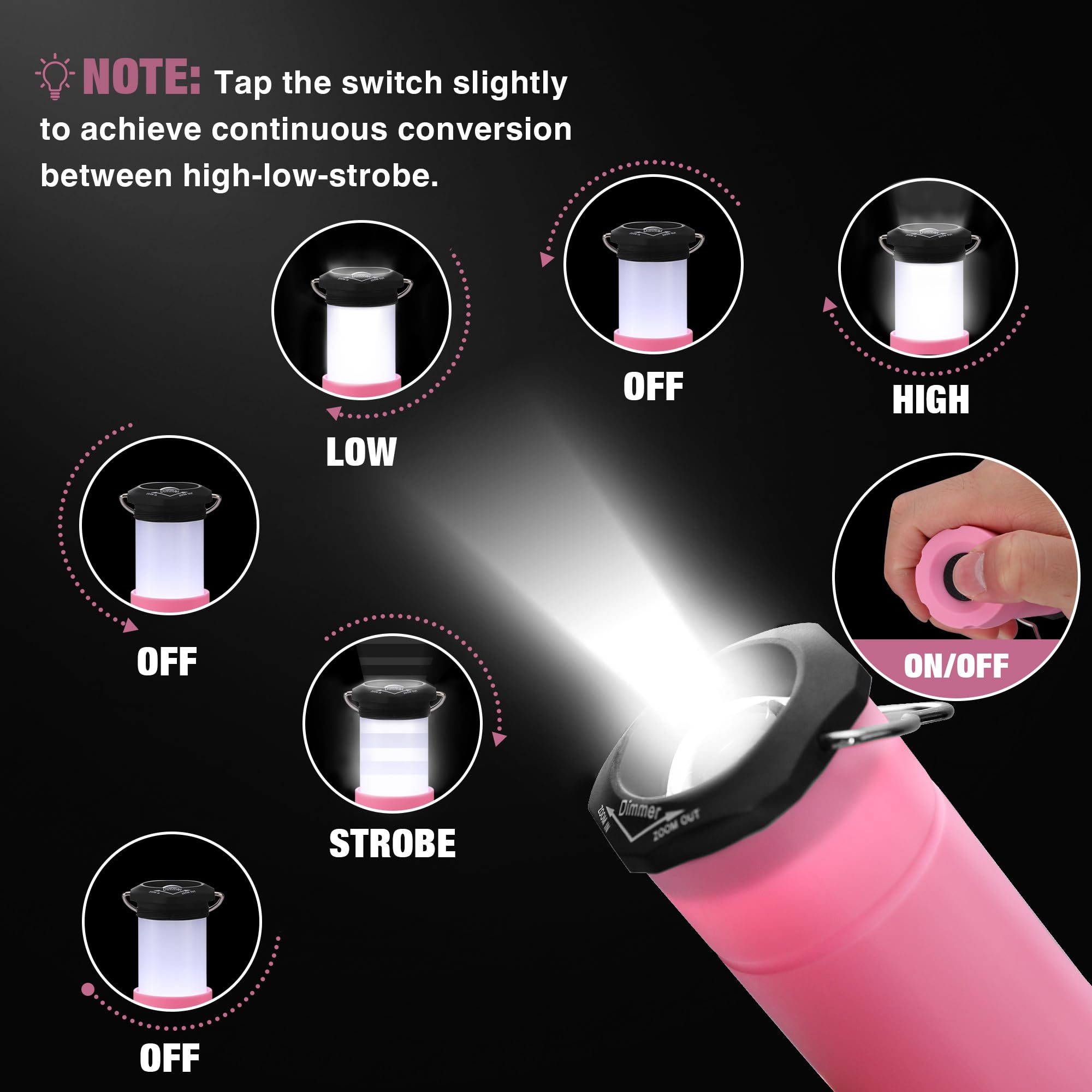 EverBrite Mini Lanterns and Flashlights, 2-in-1, Zoomable, 3 Modes, Battery Powered, Pink, Model E041055AE
