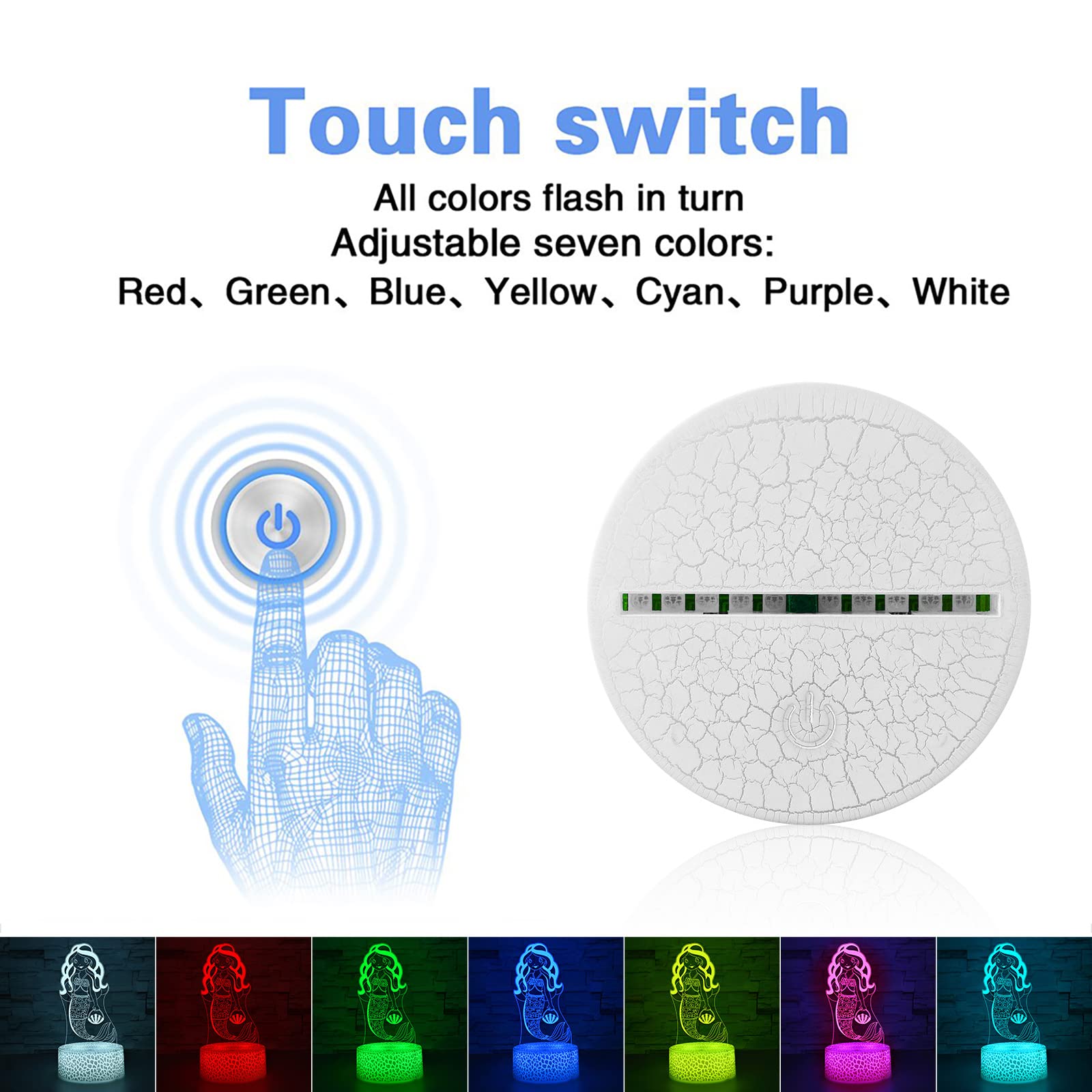 I-Chony Mermaid Gifts Night Light, 3D Illusion Lamp With Remote & Smart Touch, 16 Colors Dimmable Bedroom Decor, Kids Teens Birt
