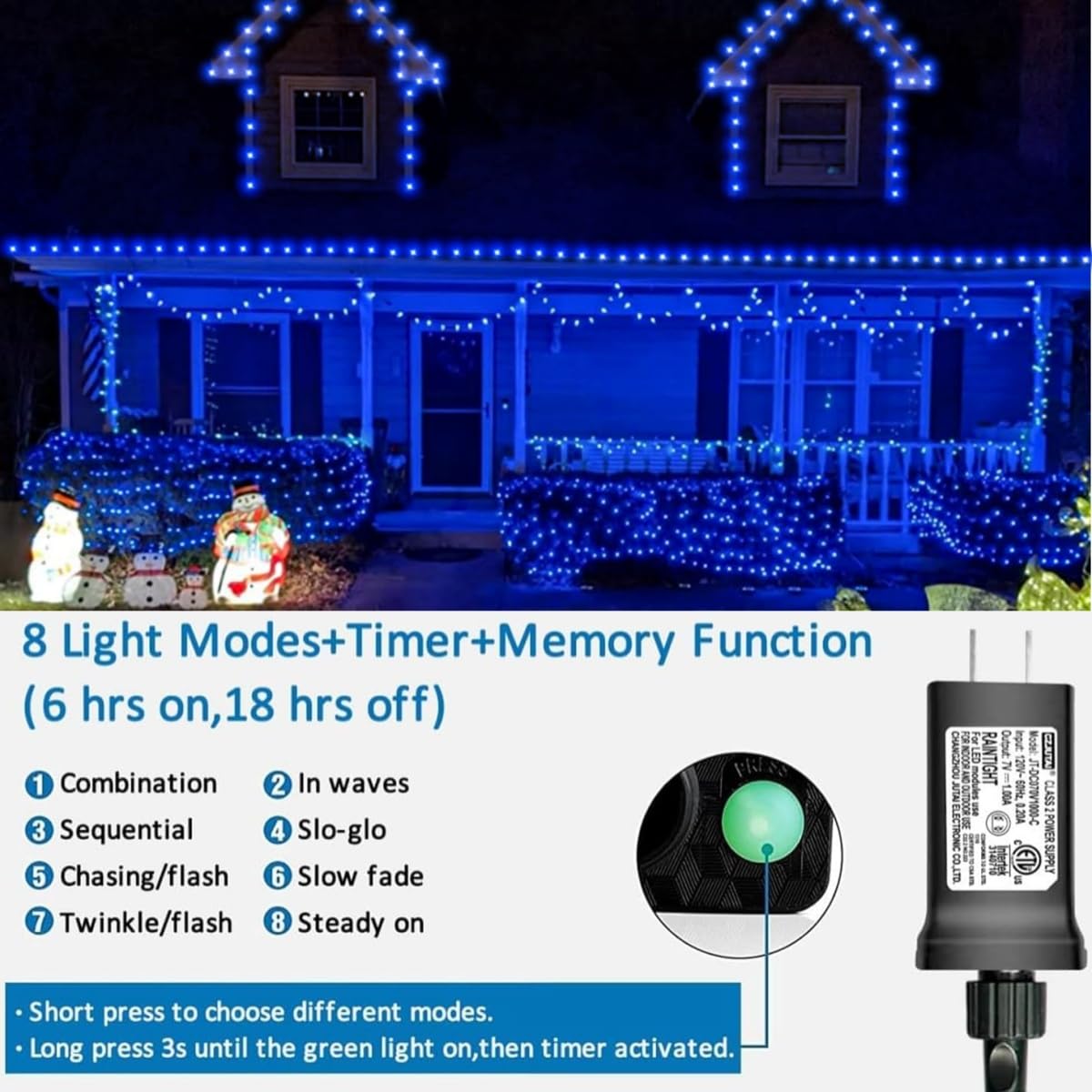 Yeguo 165Ft 500 Led Blue Christmas Lights Outdoor Waterproof, Clear Wire String Lights Indoor, Twinkle Tree Lights Plug In With