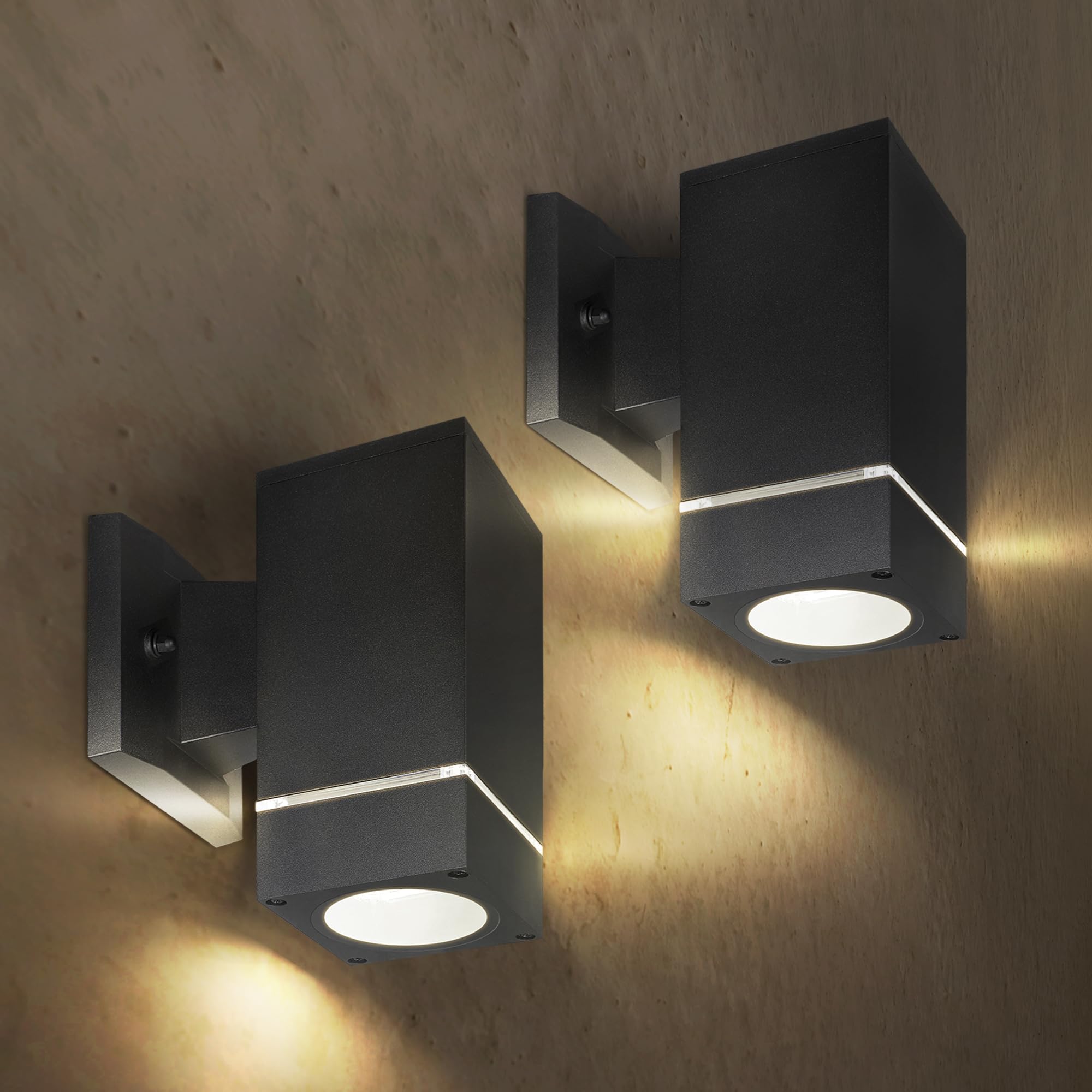 ASD 1-Way Square Wall Light Fixture, Dimmable, Waterproof, Black, 2 Pack, 60W E26 Socket, ETL Listed, Outdoor Porch Lamp
