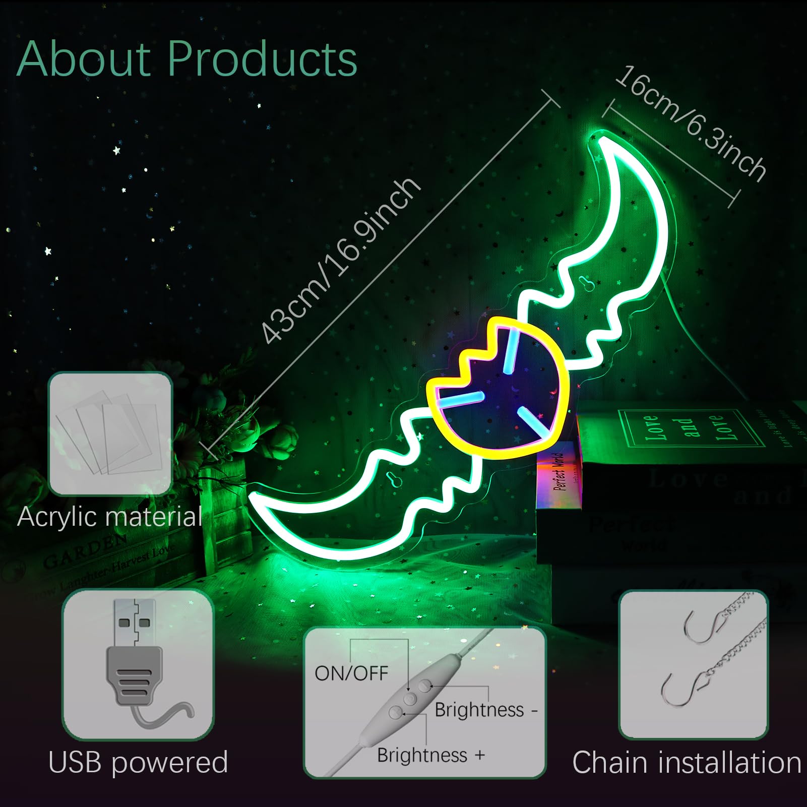 Generic Neon Sign, Warglaive of Azzinoth Wall Decor, Dimmable USB Power, 16.9inx6.3in, Acrylic, Cool