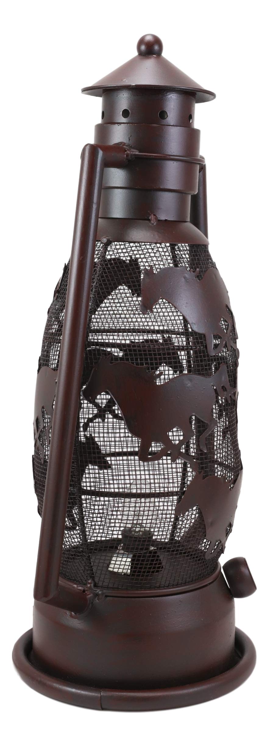 Ebros 15" Tall Old Fashioned Rustic Country Western Electric Metal Lantern Nightstand Lamp Light Or Wall Shadow Caster For Home Patio Poolside Garden Decorative (Galloping Horses)