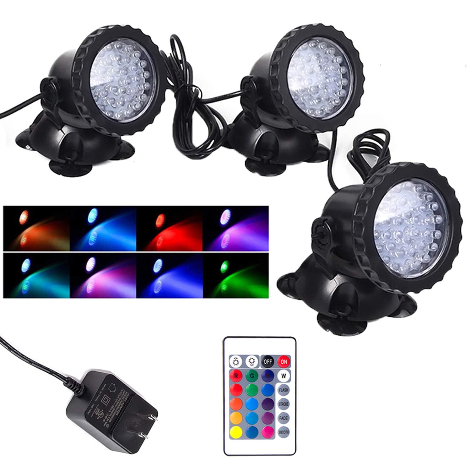 Color Changing Spotlights for Pond, Underwater LED Lights for Fountain, IP68 Waterproof RGB Colored Memory Dimmable Submersible 
