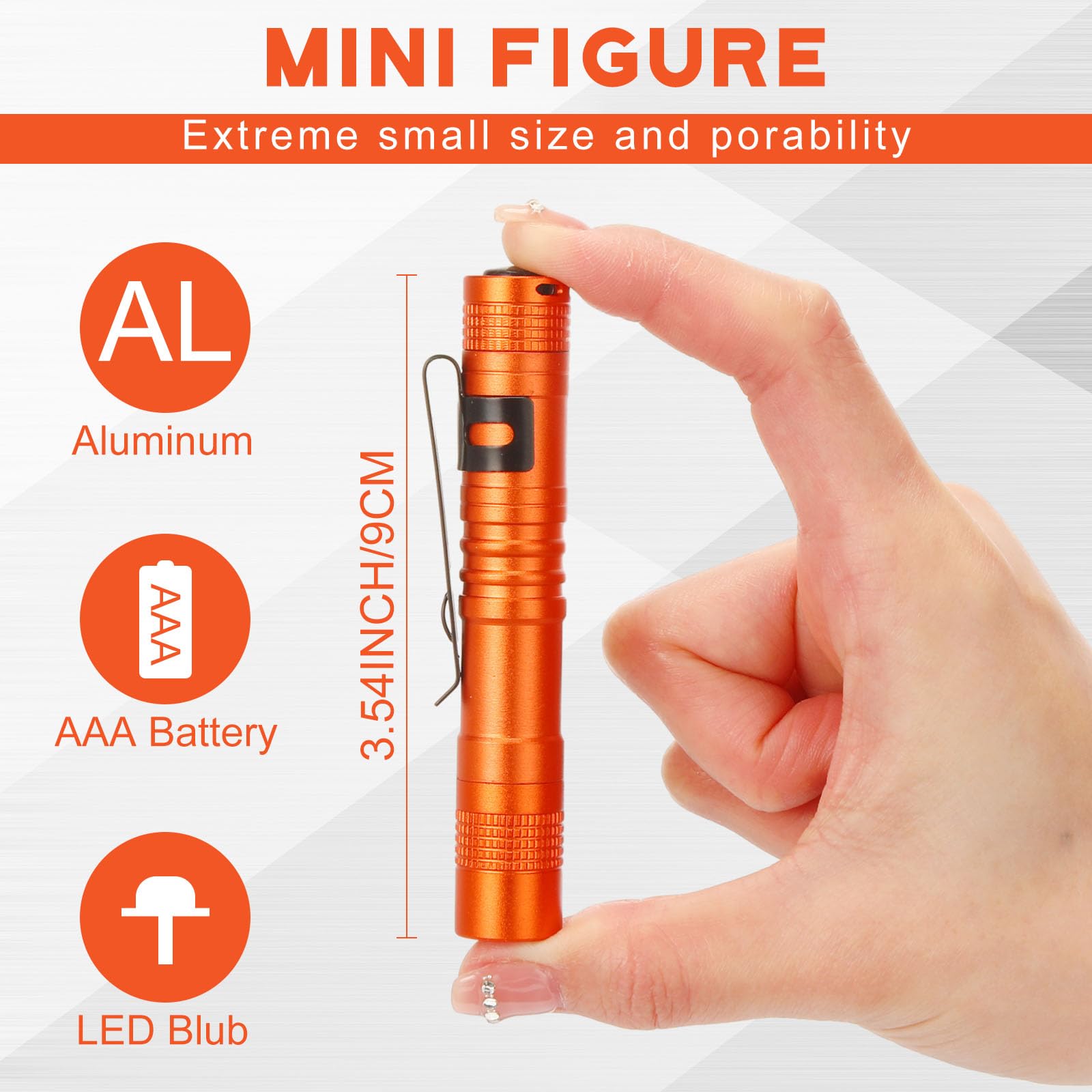 Hortsun Mini Pen Light Flashlights, 20 Pcs, LED, Aluminum, 3.54 Inch, Assorted Colors: Red, Rose Pink, Yellow, Blue, Orange