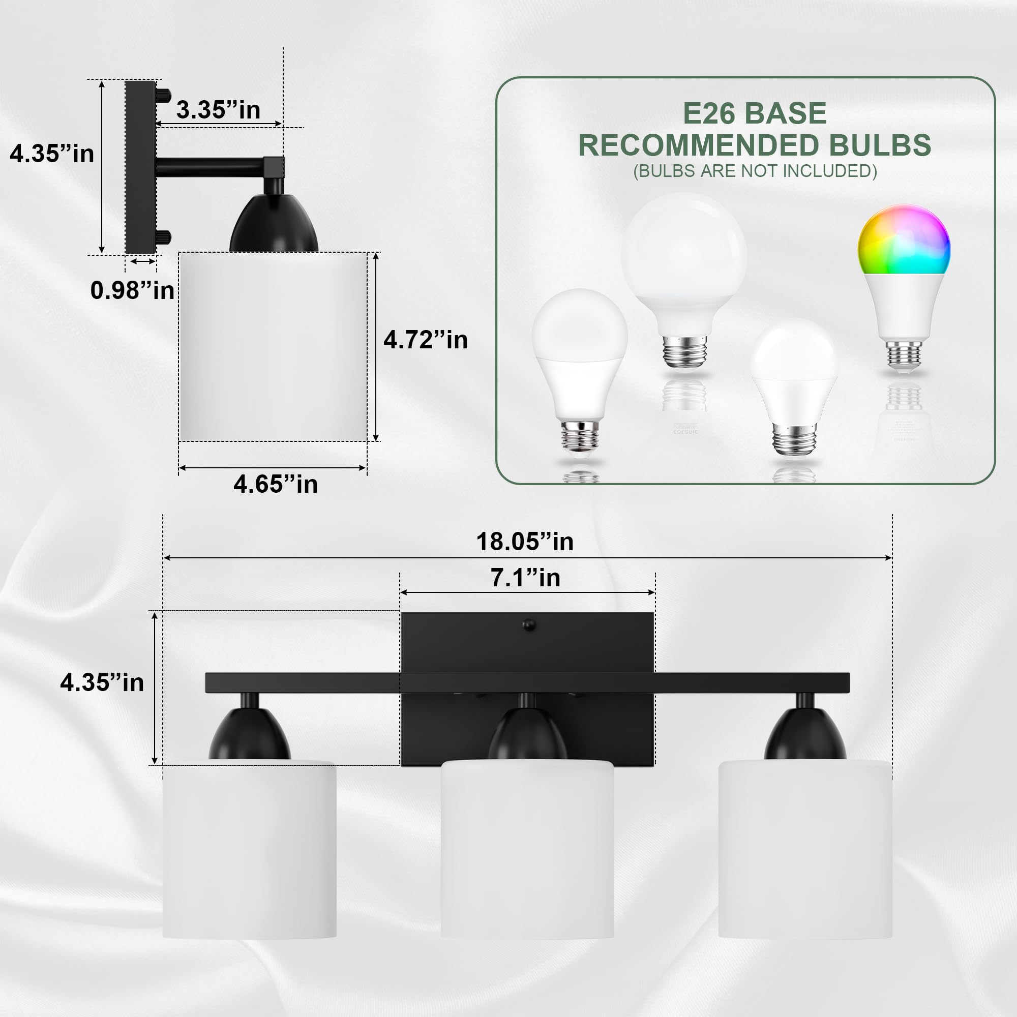 Black Bathroom Lights Over Mirror, Anti-Rust Vanity Light Fixture For Bathroom, Modern 3-Light Wall Sconce Light For Living Room
