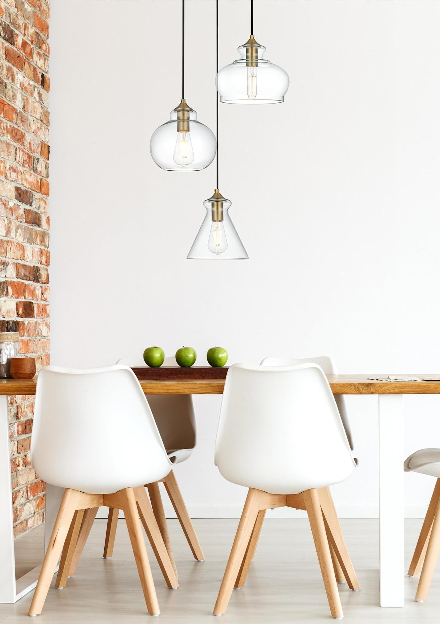 Living District Destry 3 Lights Brass Pendant with Clear Glass
