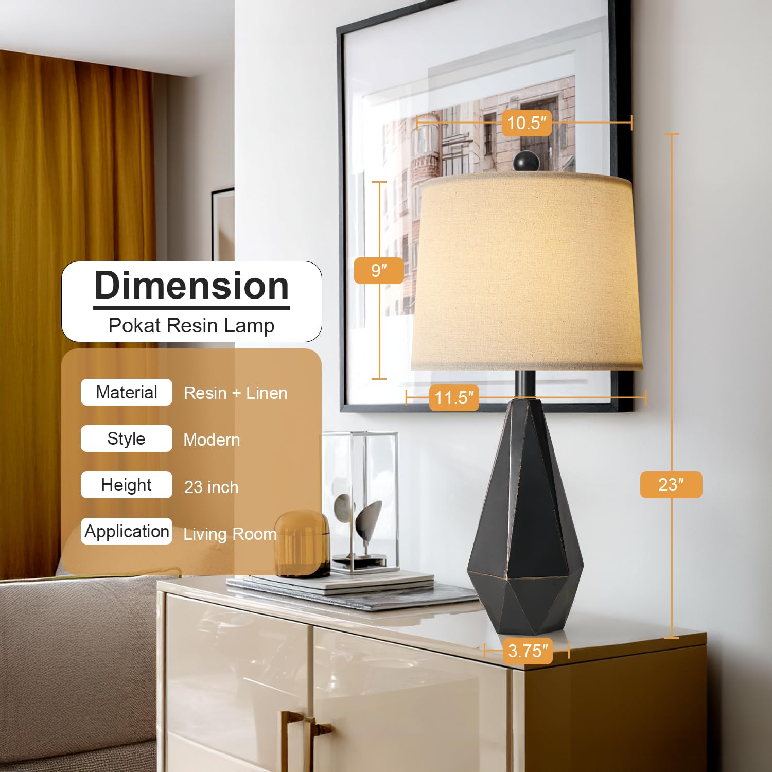 Pokat 23'' Farmhouse Table Lamps Set Of 2, Black Bedside Lamps For Bedroom Night Stands, Modern Nightstand Lamps For Living Room