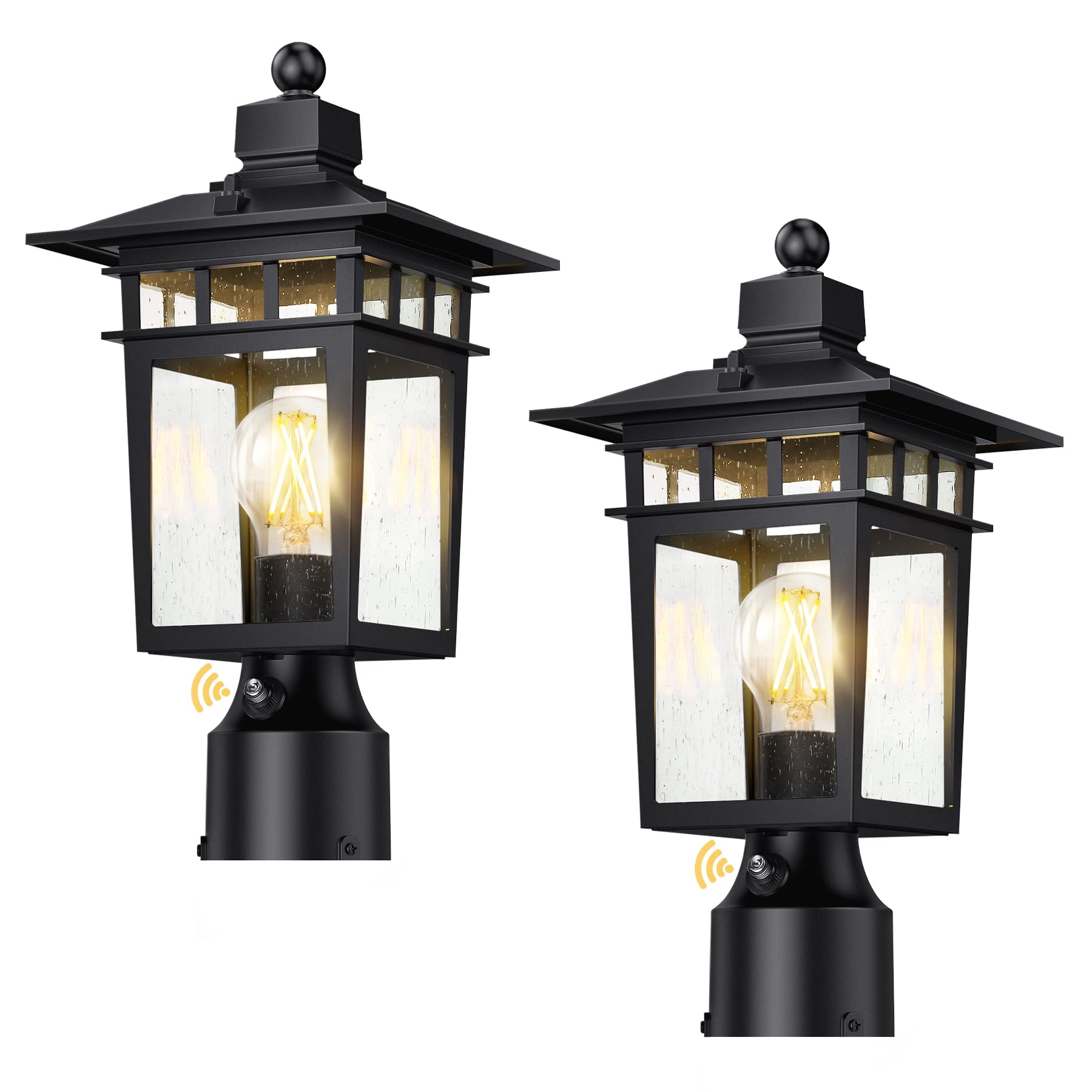 APOTO Dusk to Dawn Outdoor Post Lights  Waterproof Lamp Post Light Fixture  Aluminum Lamp Posts Outdoor Lighting Pole Lantern for Outside Yard Patio Pathway Garden Deck  Hard Wired (2 Pack  Black)