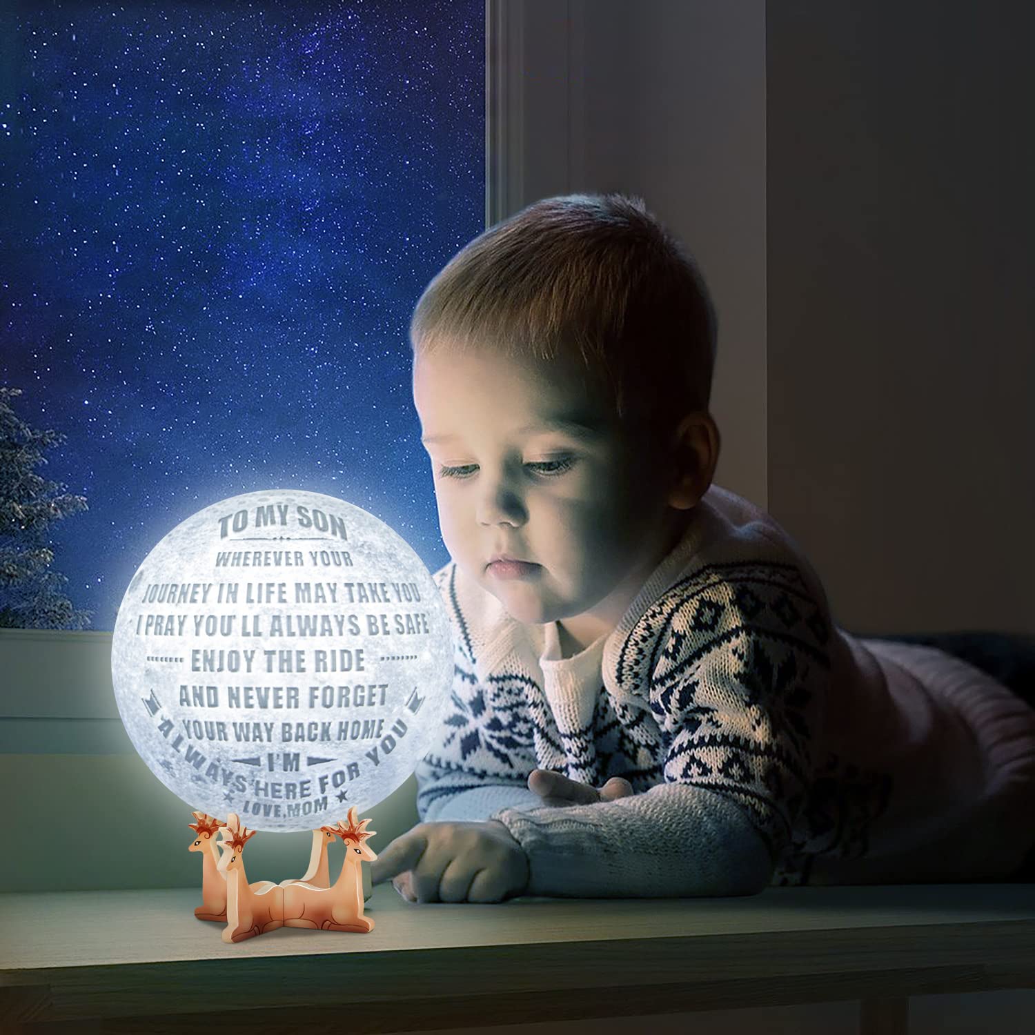 K Kenon Engraved 3D Moon Lamp Christmas Gifts For Son, To My Son From Mom, Personalized 5.9 Inch 3D Printing Moon Light For Son Birthdays Graduation Gifts