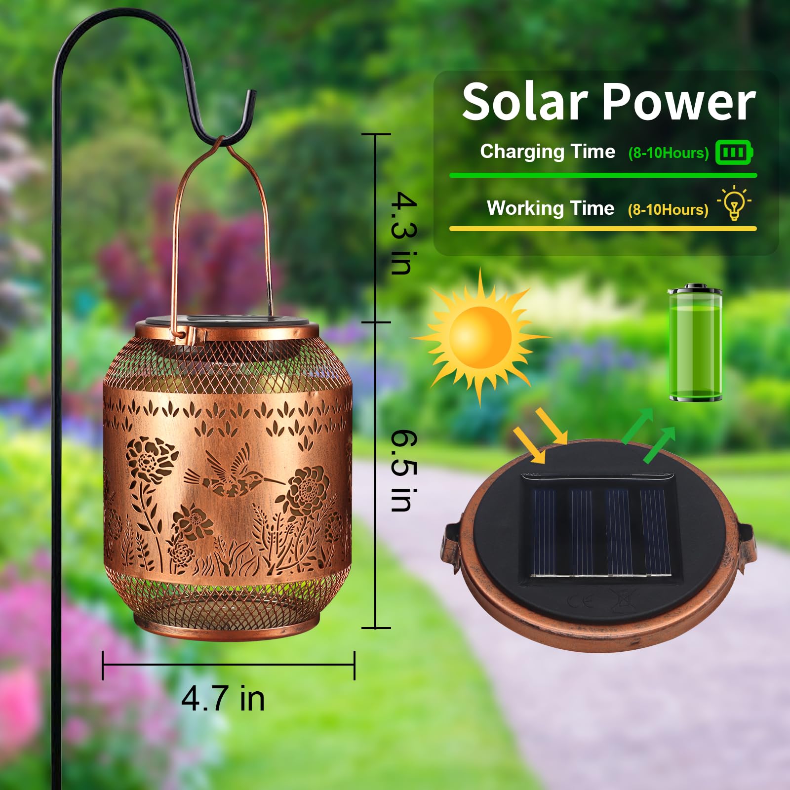 Hummingbird Solar Lanterns Outdoor Hanging Christmas Lantern As Birthdays Gifts For Women Mom Grandma Metal Waterproof Garden Decorative Hummingbird Solar Lights For Yard, Patio, Lawn, Porch, Backyard