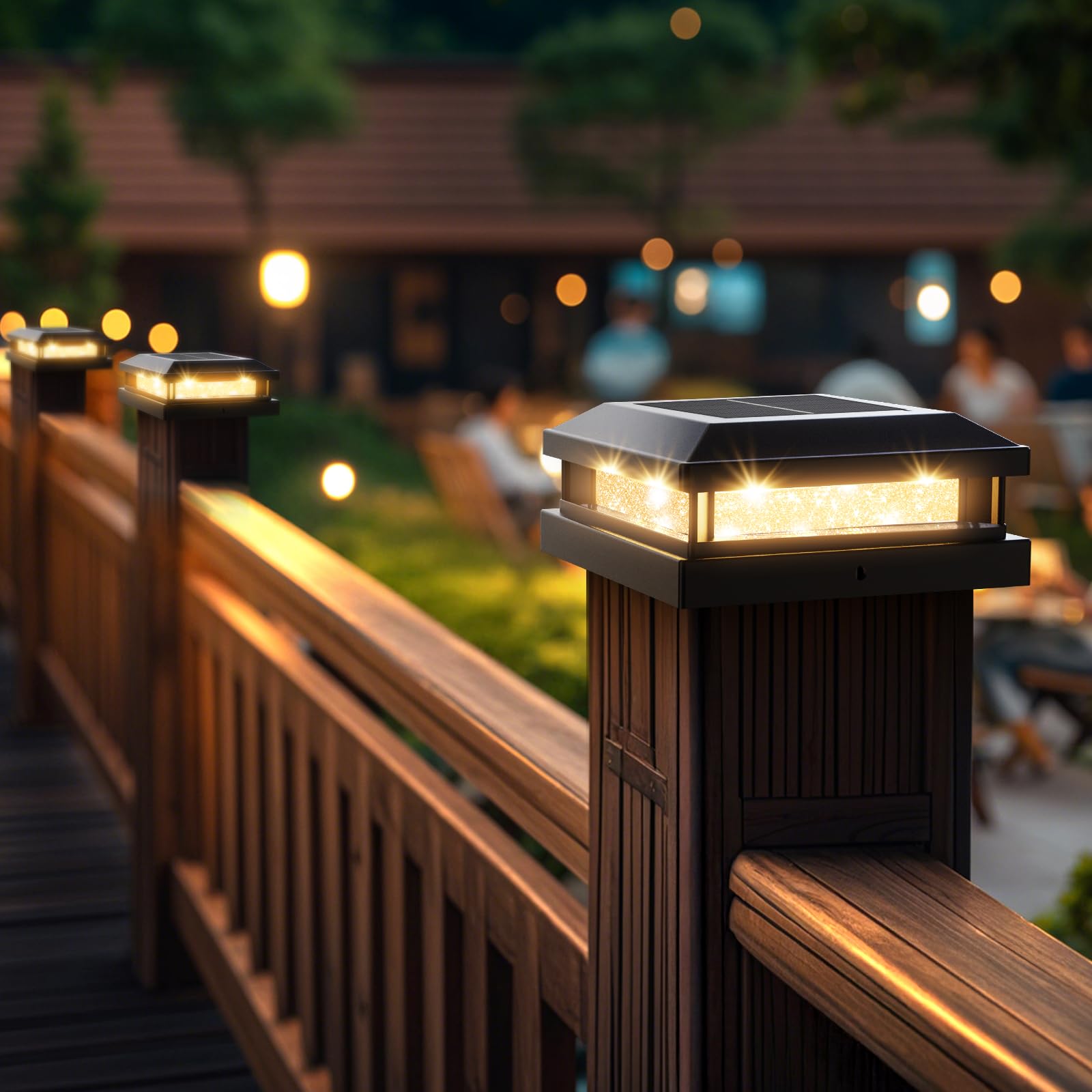 Brightever Solar Post Cap Lights, 12 Pack, Waterproof 16 LEDs, Black, for 4x4, 4.5x4.5, 5x5 Vinyl/W