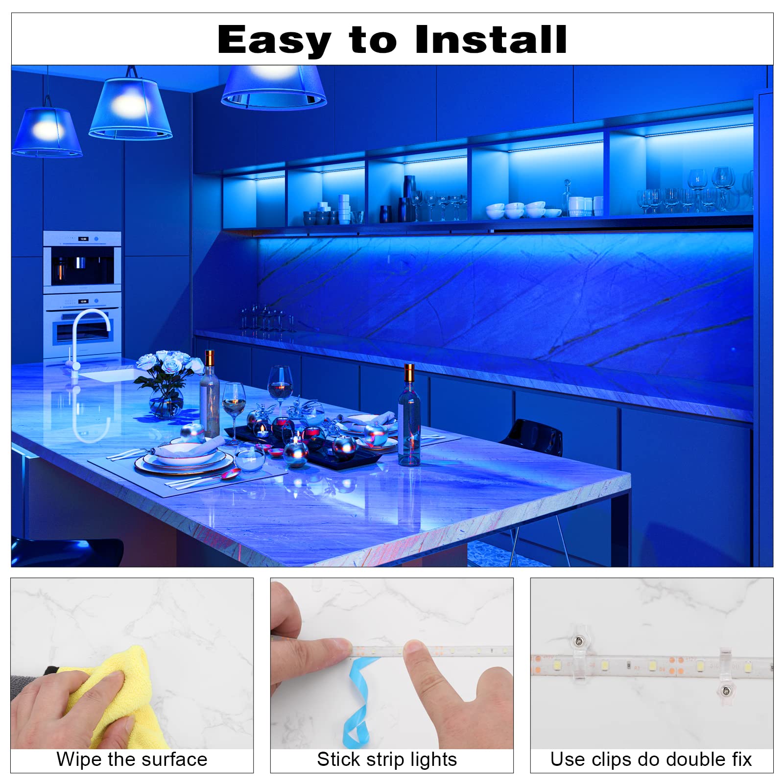 iNextStation 12V LED Light Strip 16.4ft IP65 Waterproof Blue 300 SMD 2835 Flexible Vinyl Tape