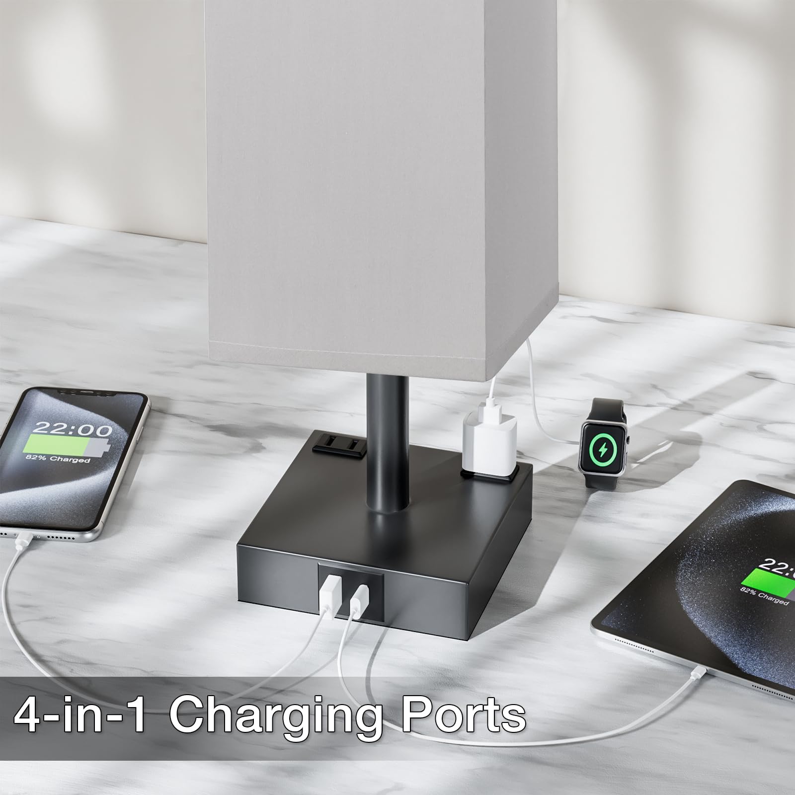 Touch Bedside Table Lamp For Nightstand - 3-Way Dimmable Night Lamp With Usb A + Type C Charging Ports And Two Ac Outlets, Small