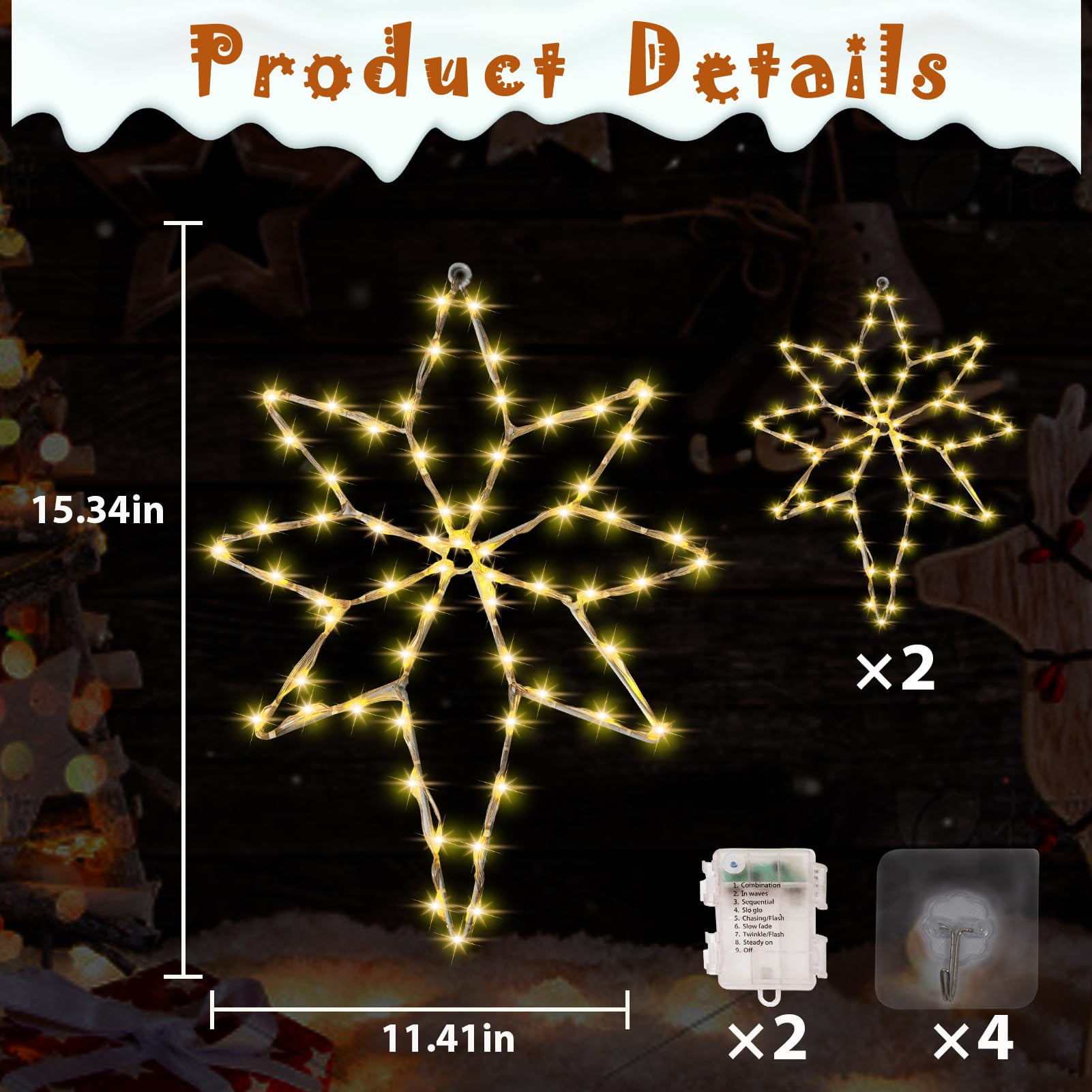 Christmas Window Decorations, 2 Pack Window Silhouette Lights, Bethlehem Christmas Star With Timer, 8 Modes Waterproof Battery Operated Lights For Holiday Wall Door Glass Decor
