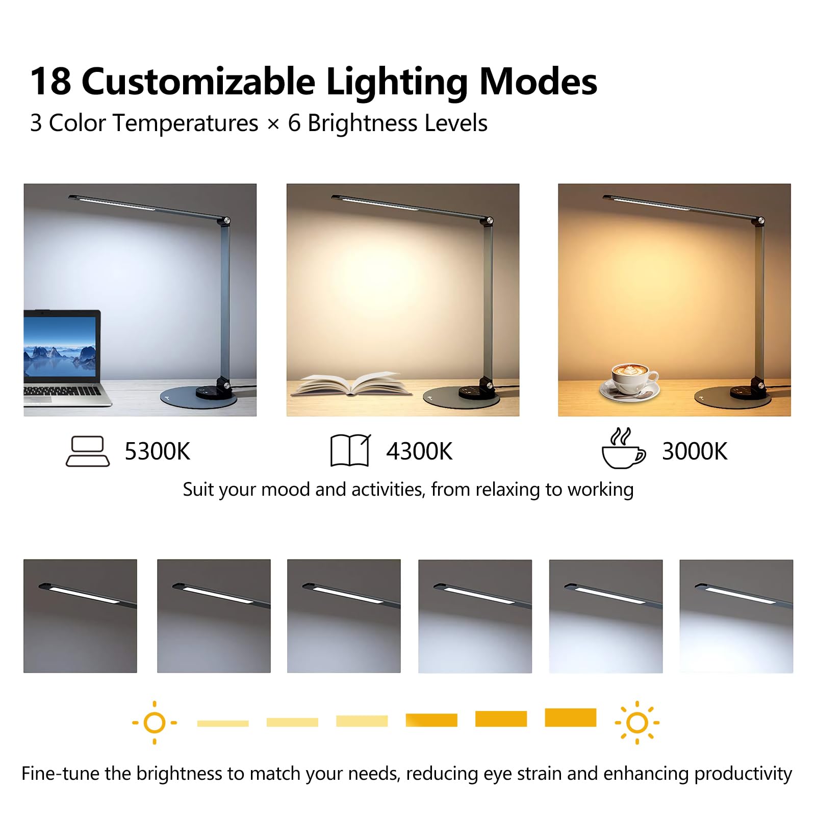 Humiieye Led Desk Lamp For Home Office, Foldable Desk Light Usb Charging Port Touch Control, 3 Color Temp, 6 Brightness, Metal T