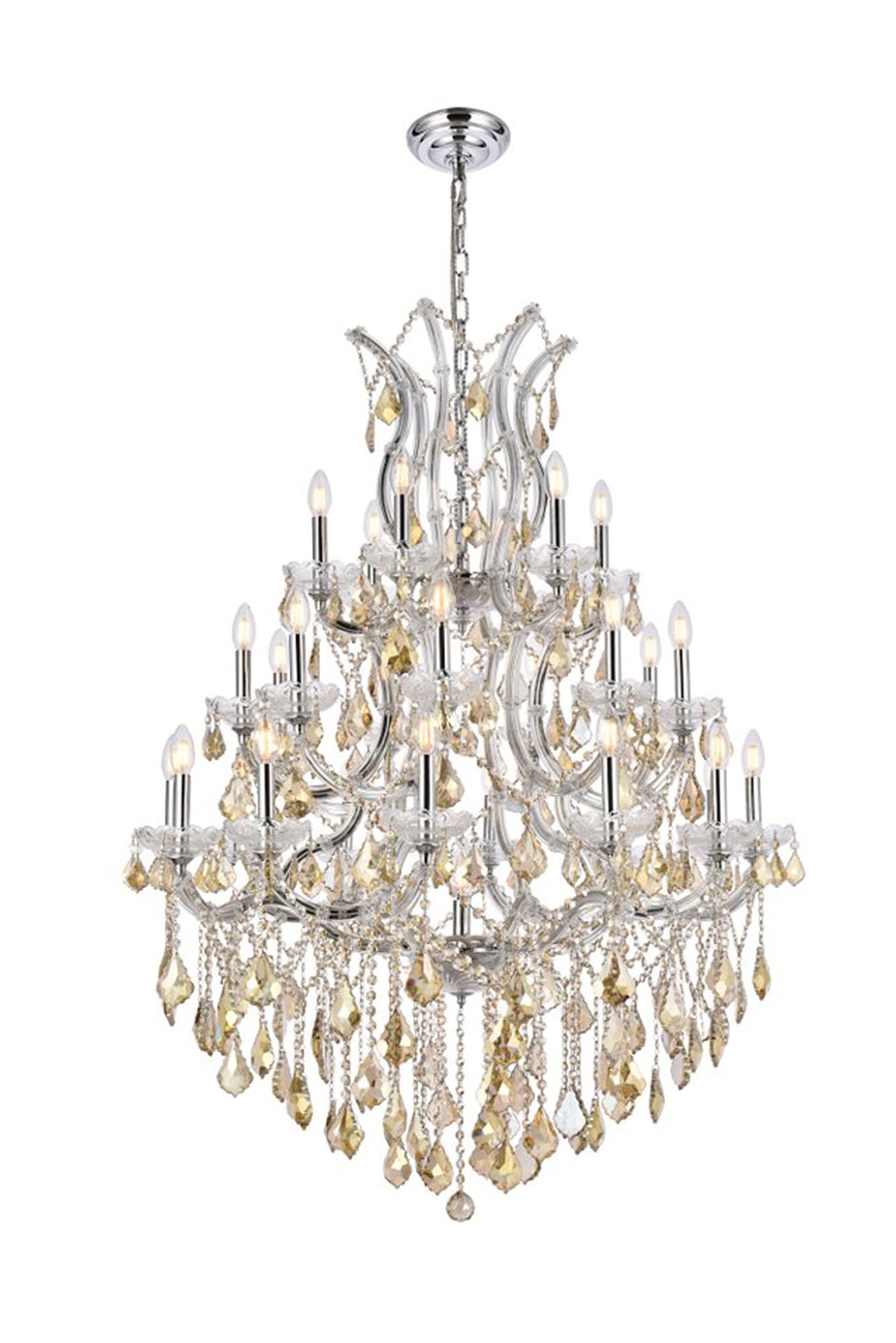 Elegant Lighting 2800D38C-GT/RC Royal Cut Smoky Golden Teak Crystal Maria Theresa 28-Light, Three-Tier Crystal Chandelier, Finished in Chrome with Smoky Golden Teak Crystals