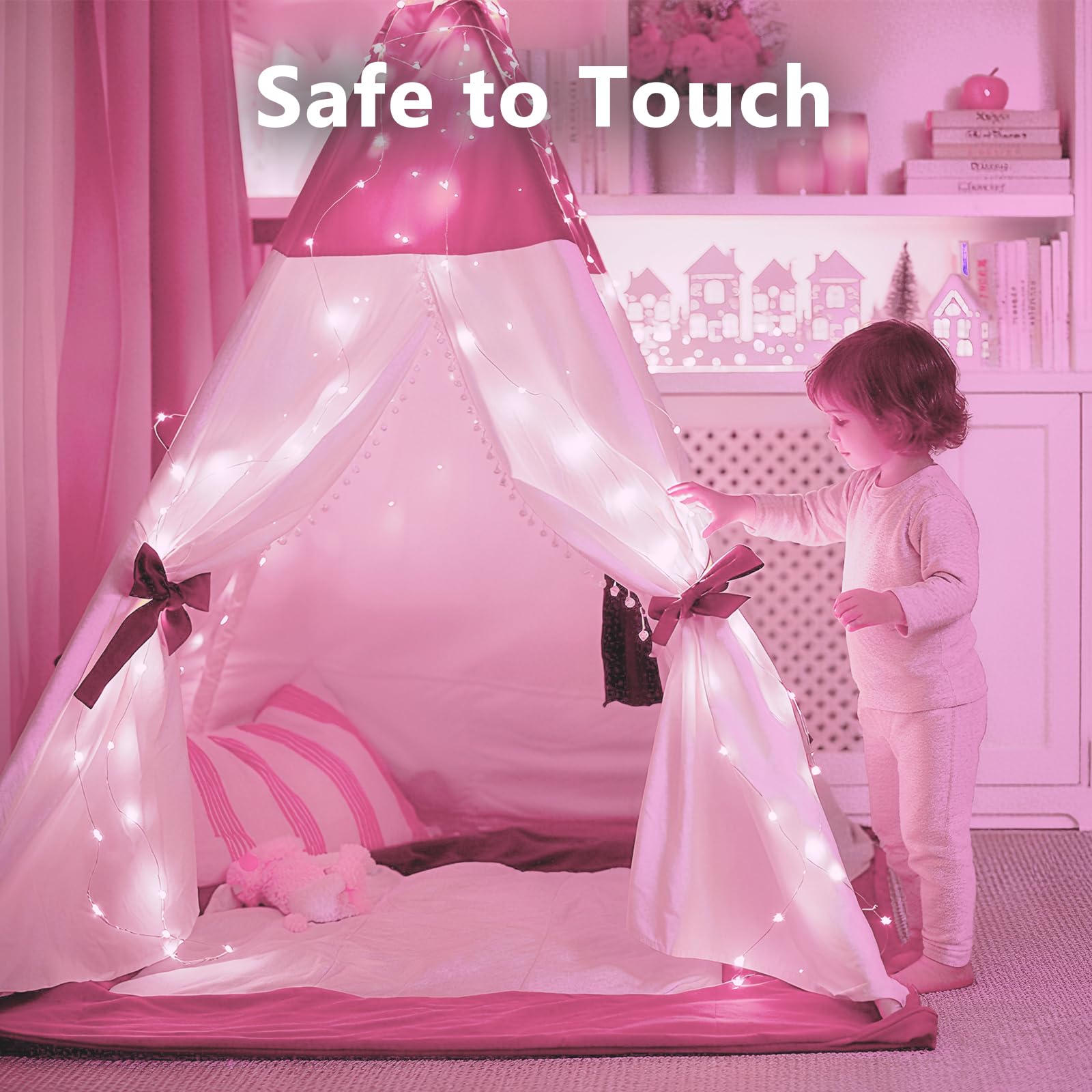 KAQ 4Pack Fairy Lights 240LED Battery Operated with Remote & Timer, Pink, Waterproof for Indoor Outdoor Use