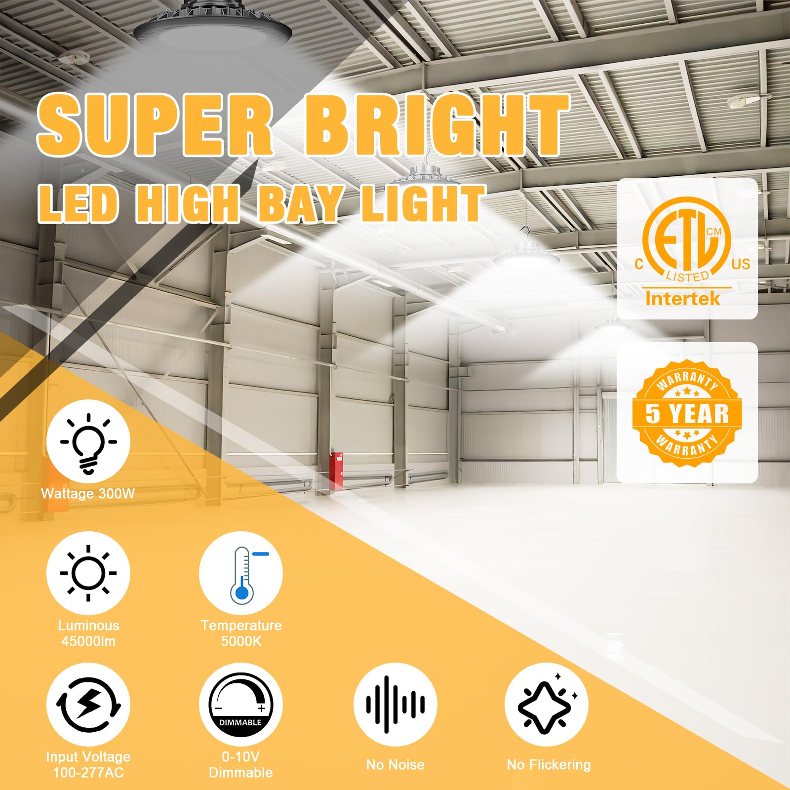 Jc-Lgl Ufo Led High Bay Light 300W 4Pack,High Lights 45,000Lm(1250W Mh/Hps Eqv.) Dimmable 6' Cable With Plug,Hanging Hook,Safe Rope,Etl Listed For Warehouse Factory Barn Shop,Black