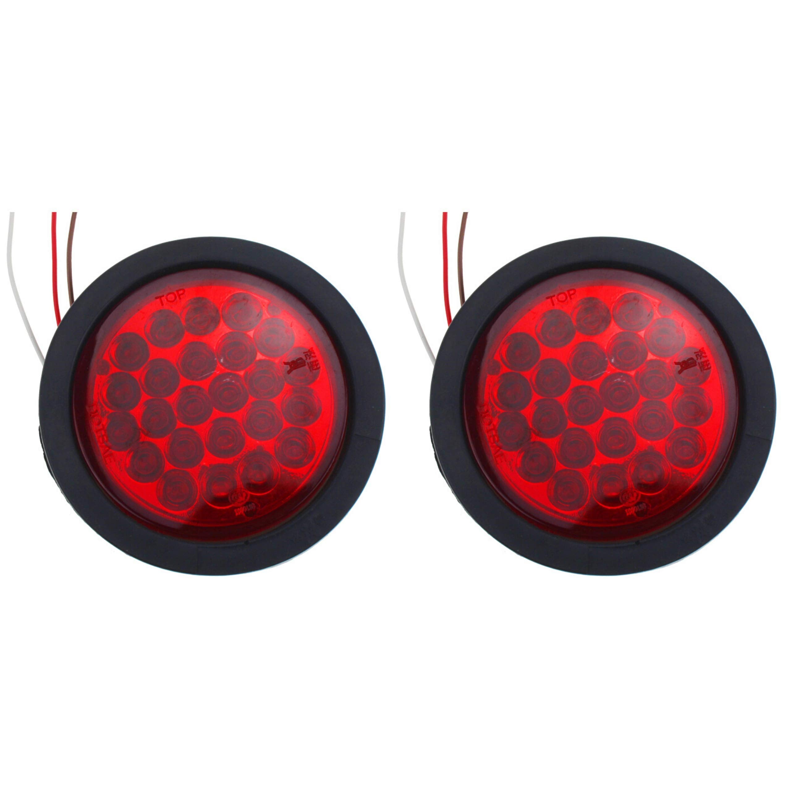 4 Round LED Trailer Tail Light 24 LED Stop Turn Signal Brake Marker Running Lights w/Rubber Grommet for Trucks Trailer RV Boat [