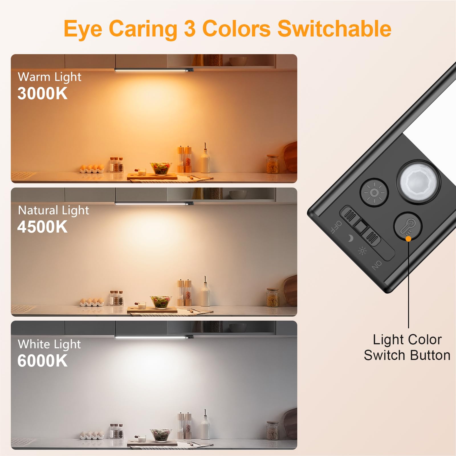 Gritin 14.7" Rechargeable Under Cabinet Lighting - 128 LED, 3-Color, Motion Sensor, Black, Model G1358, 2 Pack