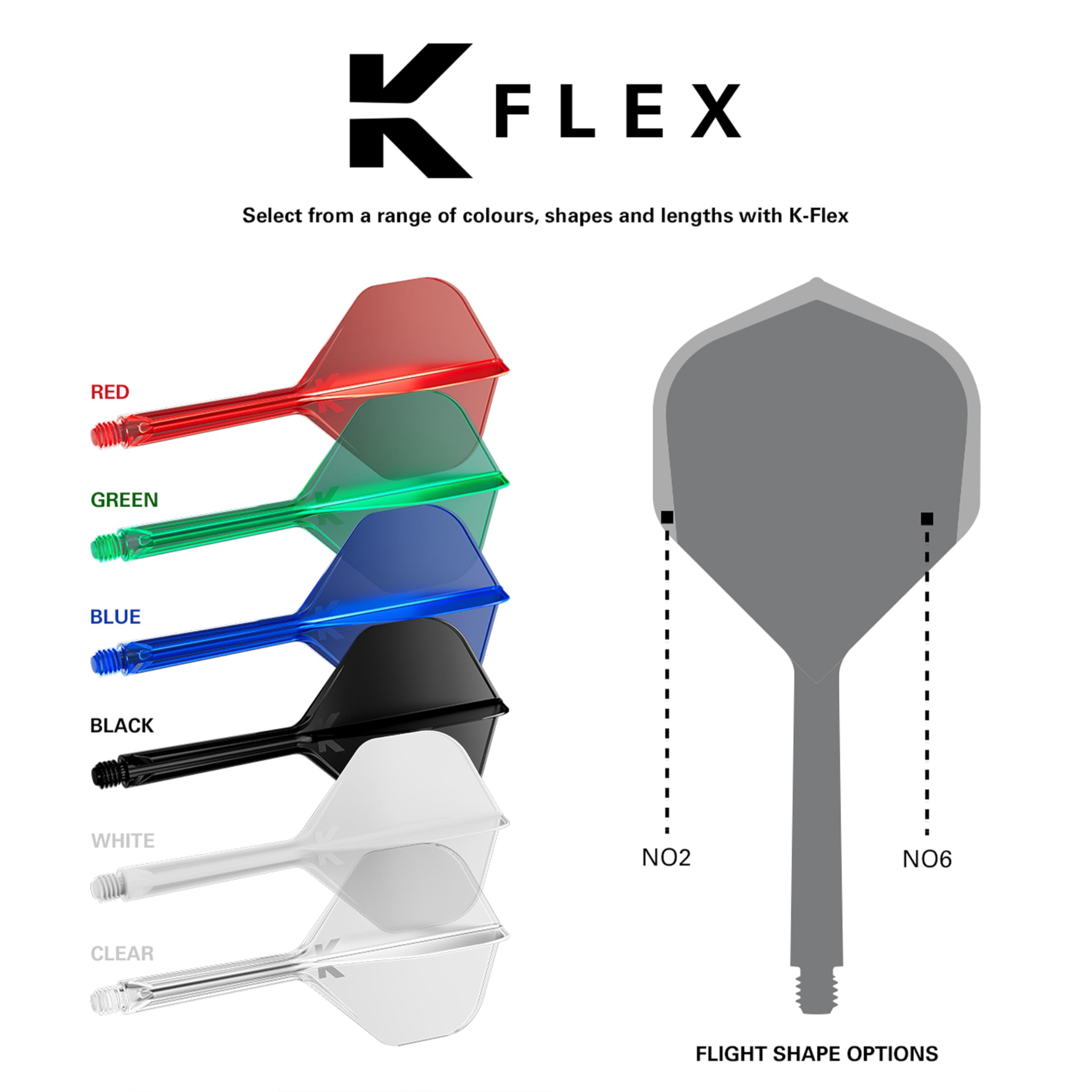 TARGET Darts K Flex Integrated Dart Flight and Shaft, No.6 Clear (Medium) | Pack of 3 K-Flex - No 6, Precision Moulded 2-in-1 Da