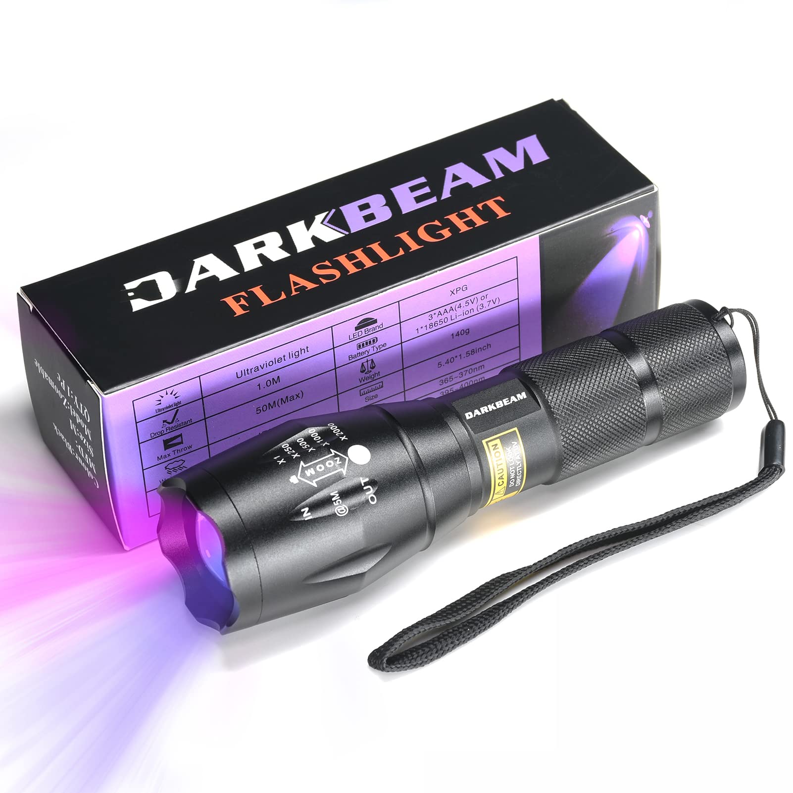 DARKBEAM UV 365nm and 395nm Light Wood's lamp Blacklight Ultraviolet Flashlight LED Portable Mini Handheld Torch, Detector for D