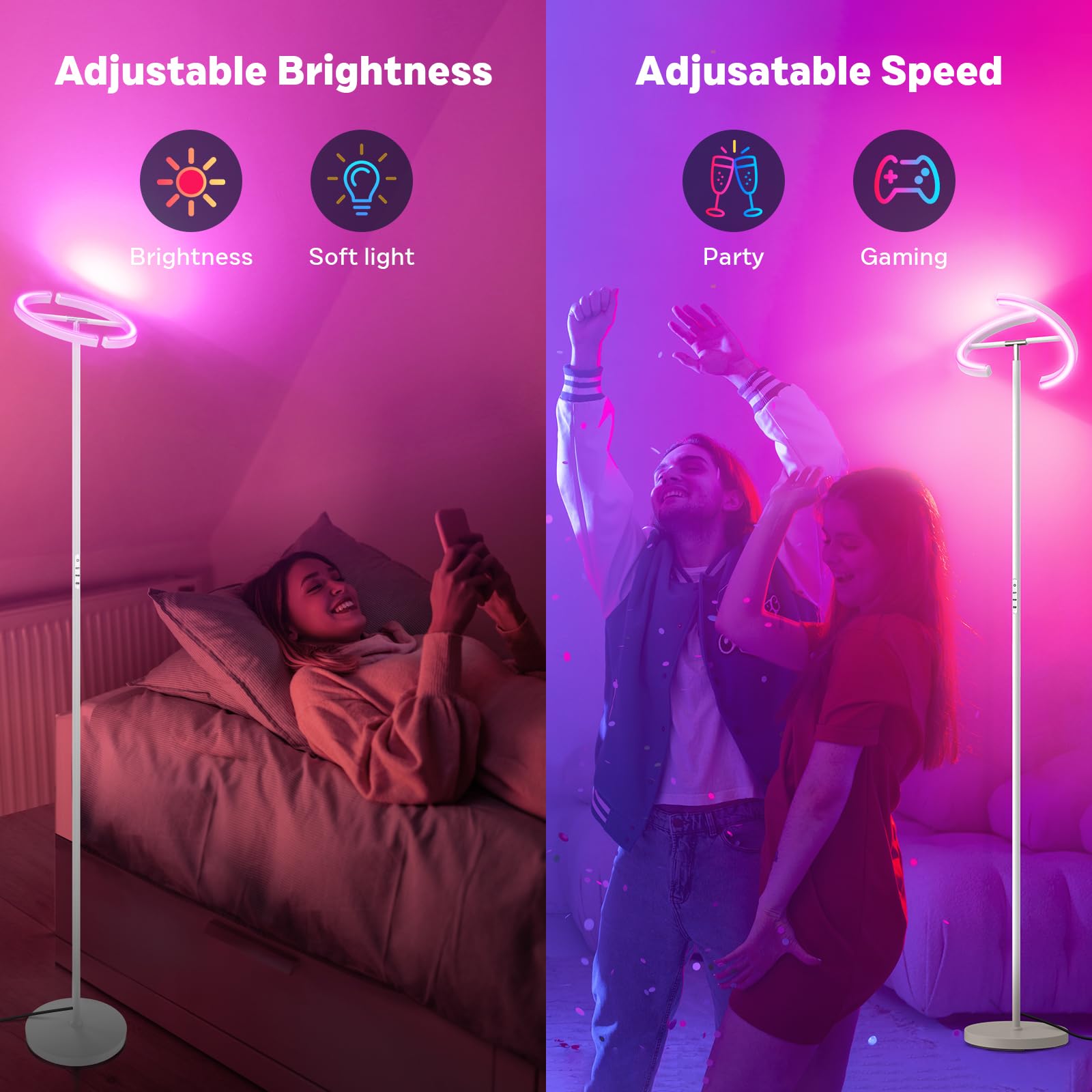 Sibrille White Rgbcw Floor Lamp, Bright Color Changing Rgb Standing Lamp, Modern Stepless Dimmable Led Tall Lamp With Remote Con