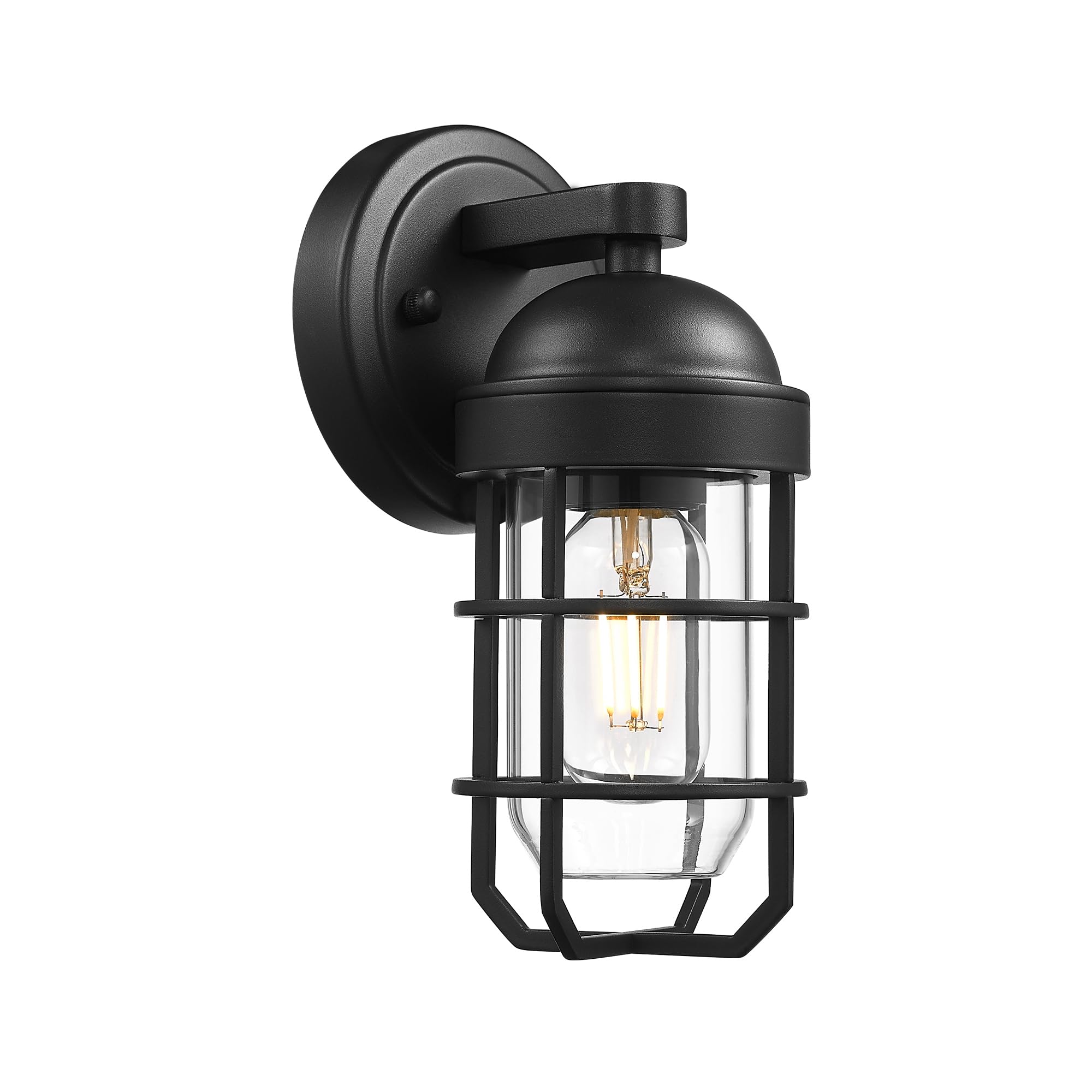 Emliviar Modern Outdoor Wall Light for House Porches, Solid Classic Metal Cage, Retro Charm Exterior Wall Light, Clear Tempered 