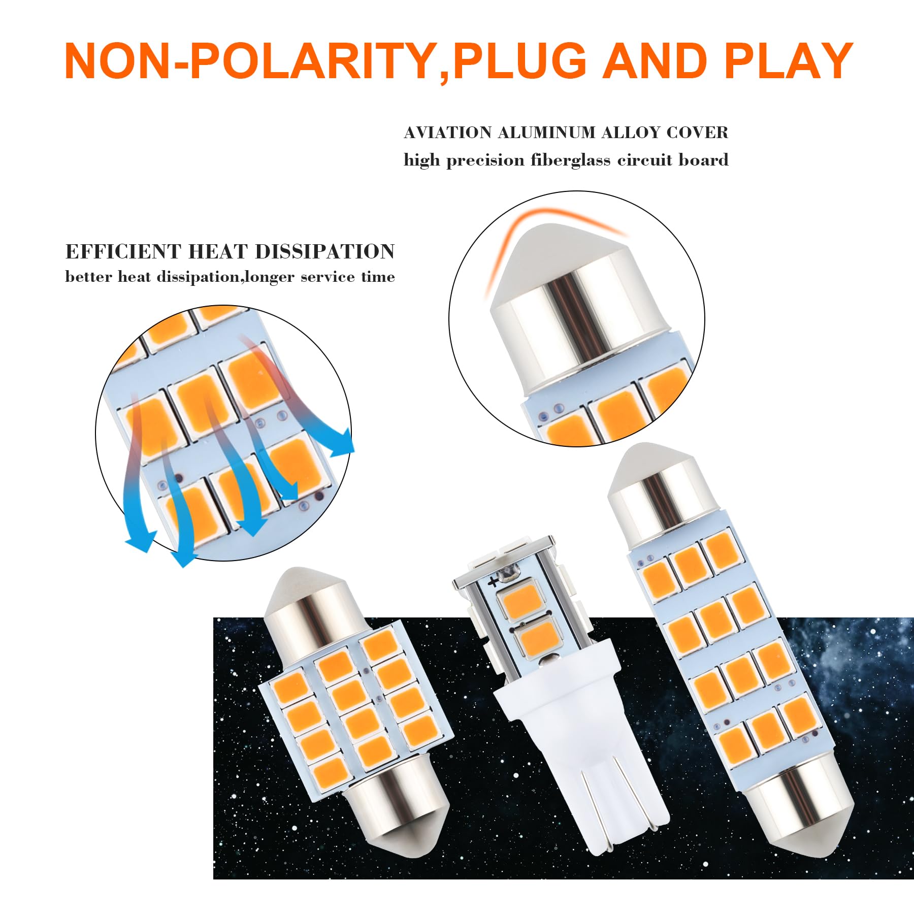 iFunyLED 24-Piece Dome Light LED Bulb Kit - Amber Replacement Lights for Car Interior, Map, License Plate, and Trunk
