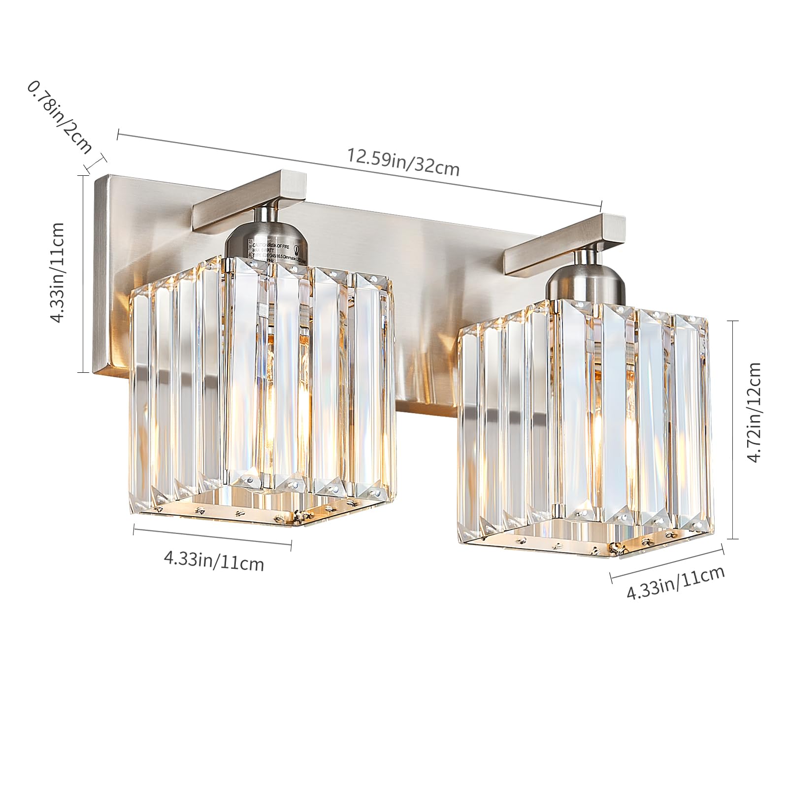 FDPBY Modern Vanity Light 3-Light Brushed Nickel Crystal Bathroom Fixture Model 002