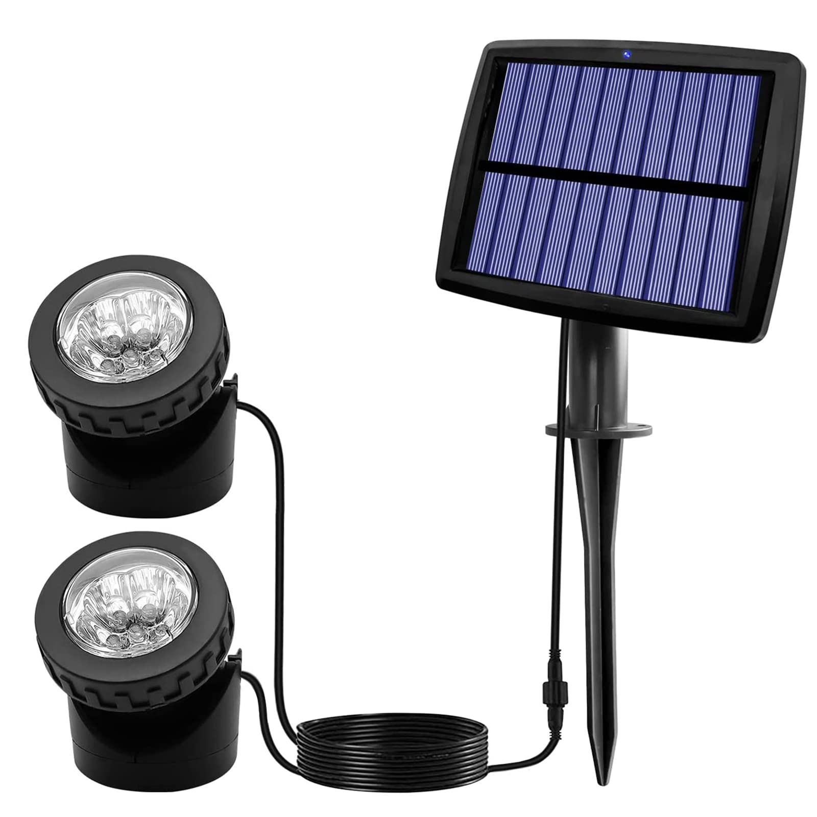 Aveki Solar Pond Spotlights - 12 Led Dual Head Underwater Lights For Garden & Fountain, Warm White