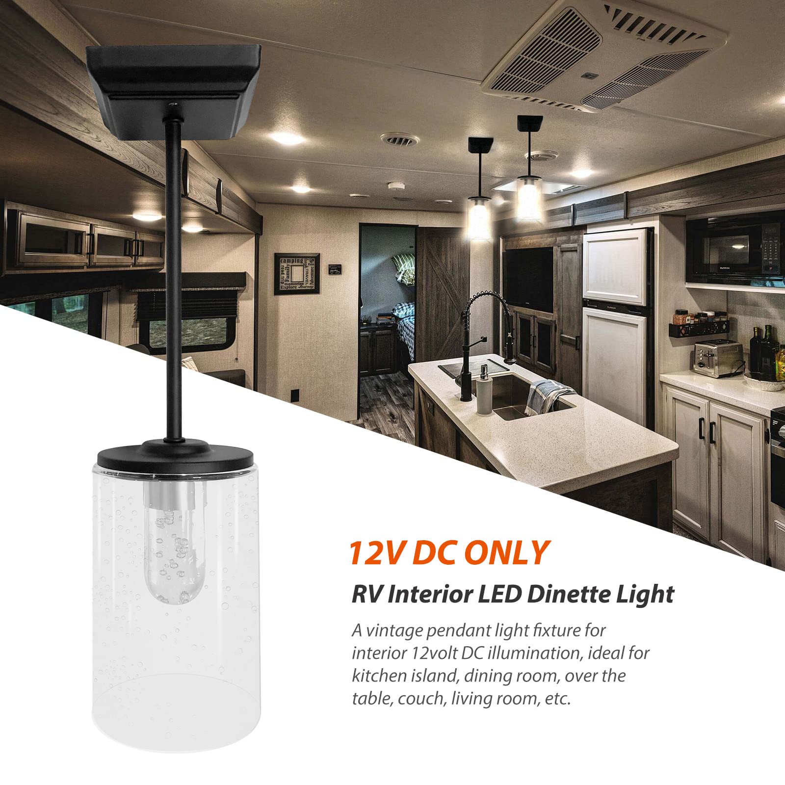 Dream lighting RV Interior LED Pendant Light Fixture for RV Trailer Kitchen Island, Overhead Dinette Hanging Light 12volt DC Spa