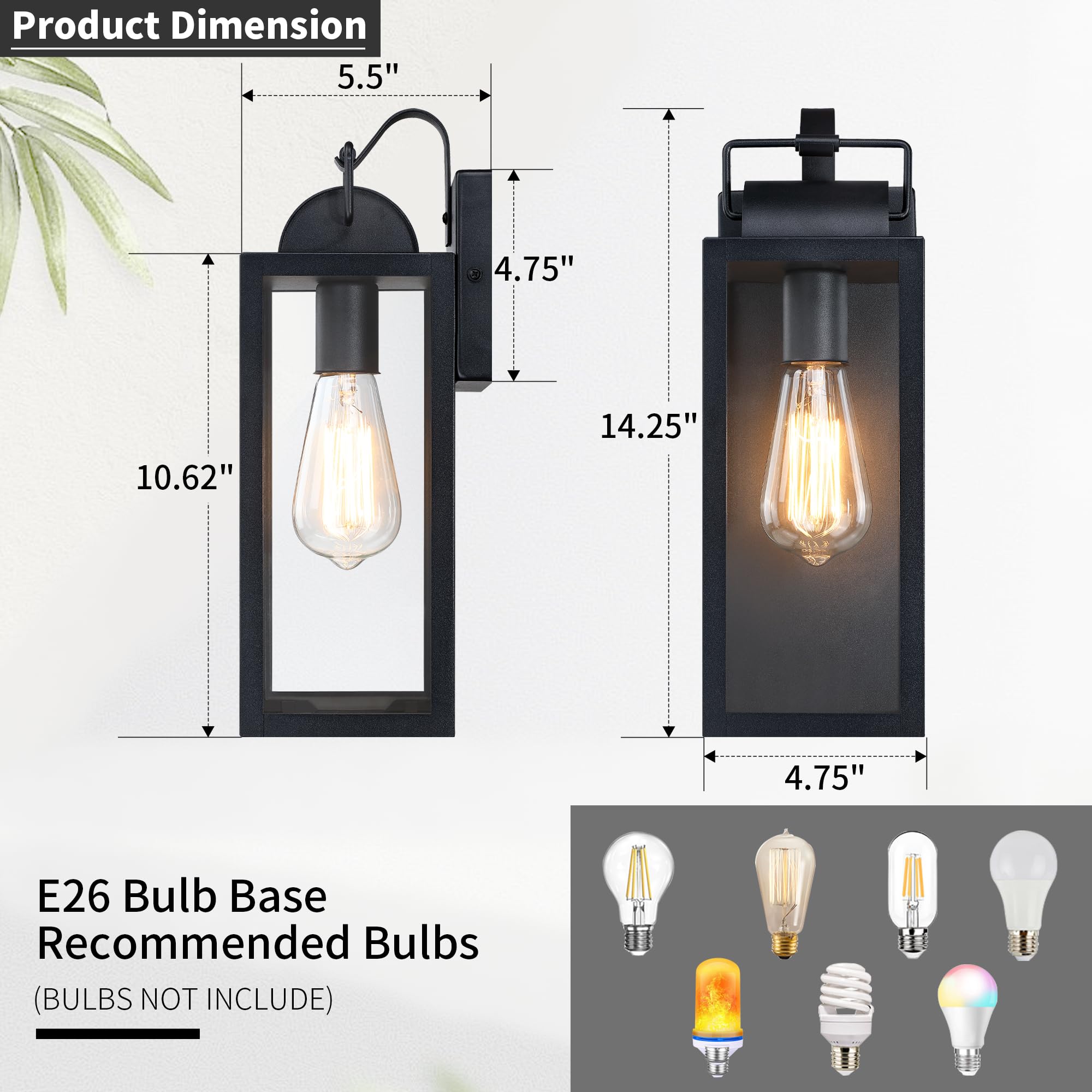 Yklitg 2 Pack 14'' Large Outdoor Wall Light Fixture, Sand Black Exterior Wall Lantern,Industrial Sconce With Clear Glass Shade F