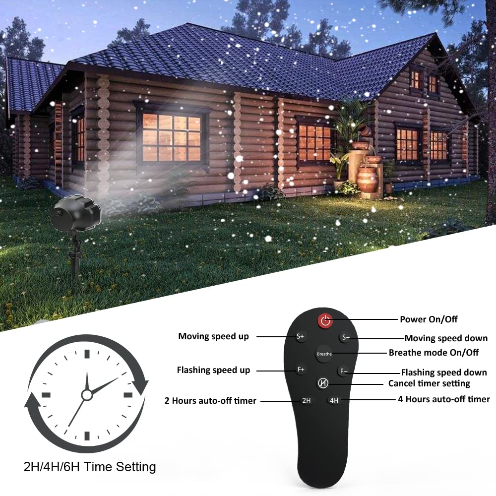 Syslux Christmas Snowfall Projector Lights, Indoor Outdoor Holiday Lights With Remote Control White Snow For Halloween Xmas Part