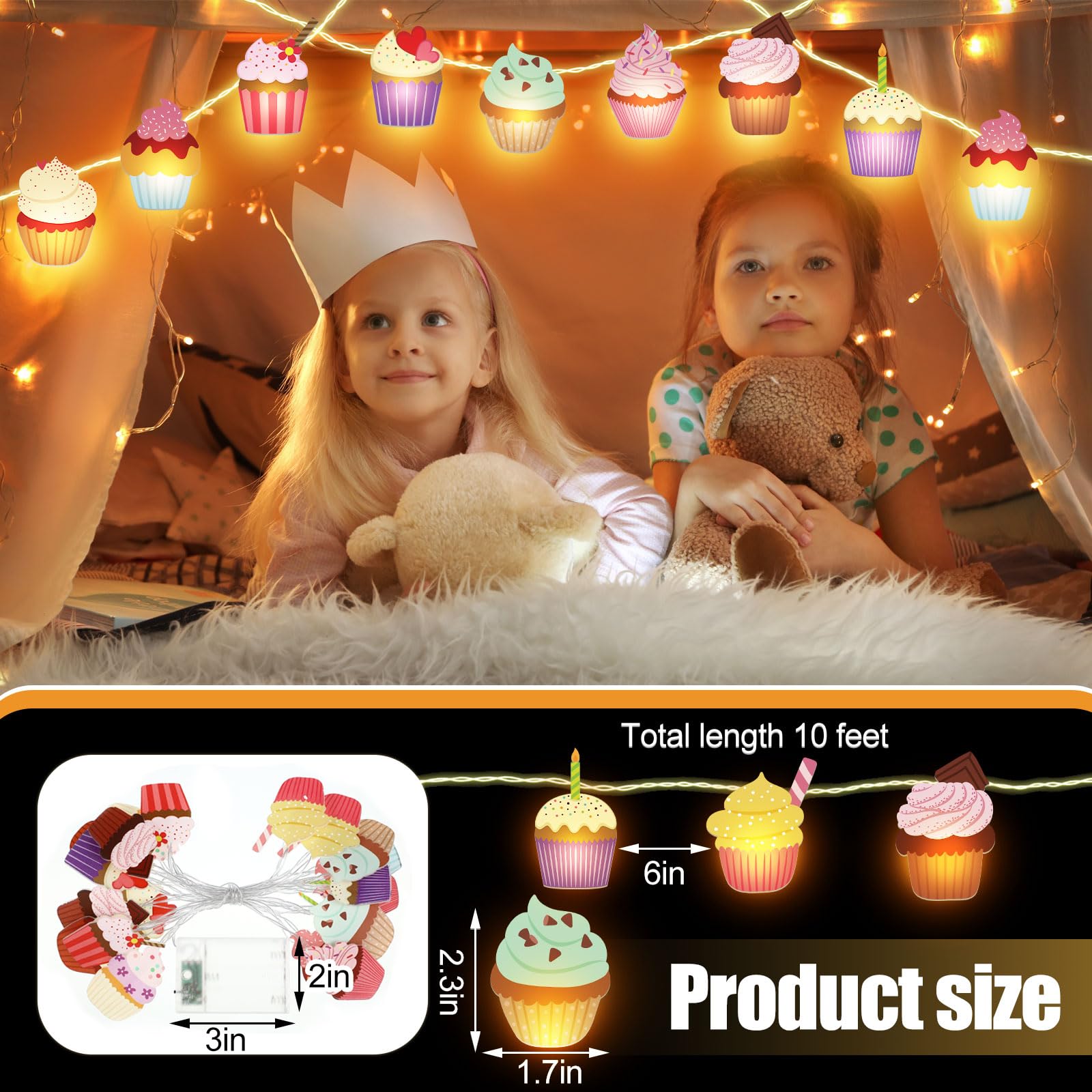 VIHOSE Cupcake String Lights - 20 LED Fairy Lights, Battery Operated, 10 ft for Wedding & Party Decor, Iron Material