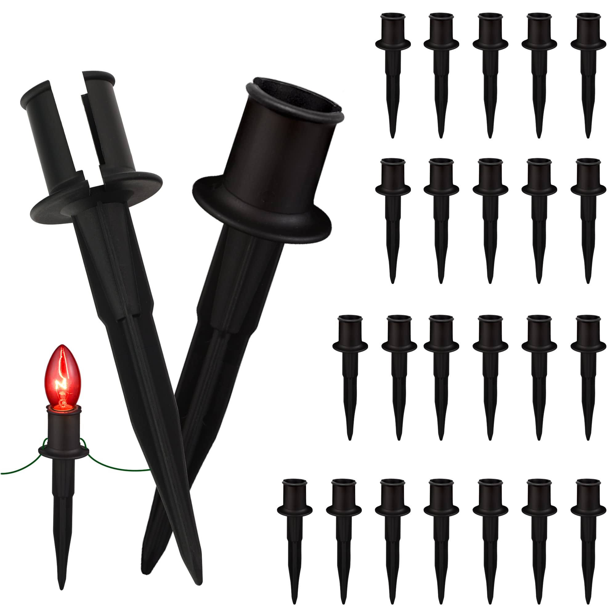 Tioriy 25 Pack 6 Inch Christmas Light Stakes - For C7 C9 Pathway String Lights Outdoor, Durable Plastic Lights Stakes, Use On Ya