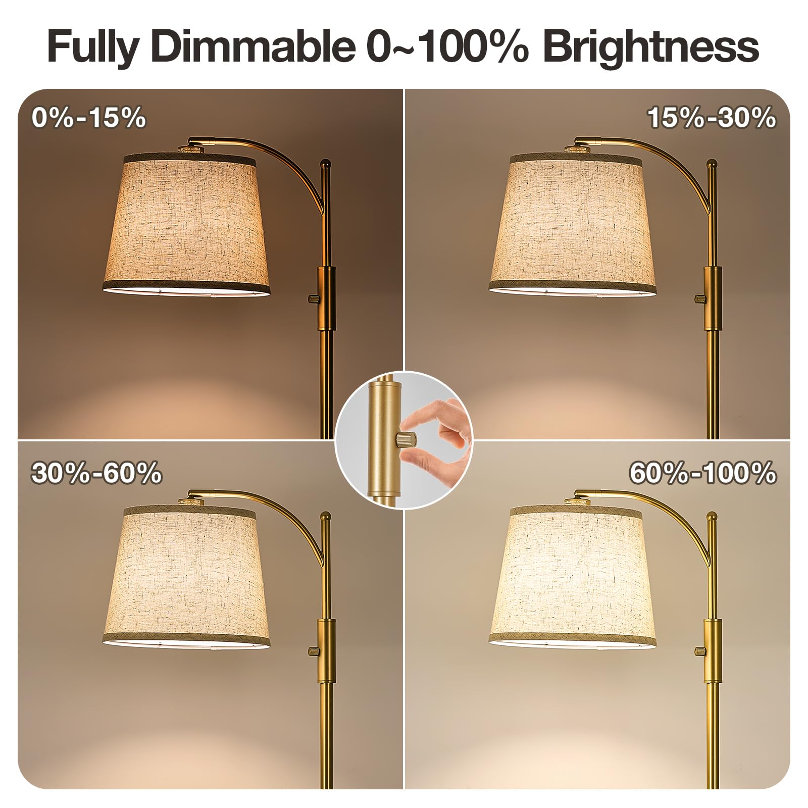 AIDENOEY Fully Dimmable Gold Floor Lamp with Beige Shade, Large Size, Model HYZC0203, Adjustable Head, 9W LED Bulb Included