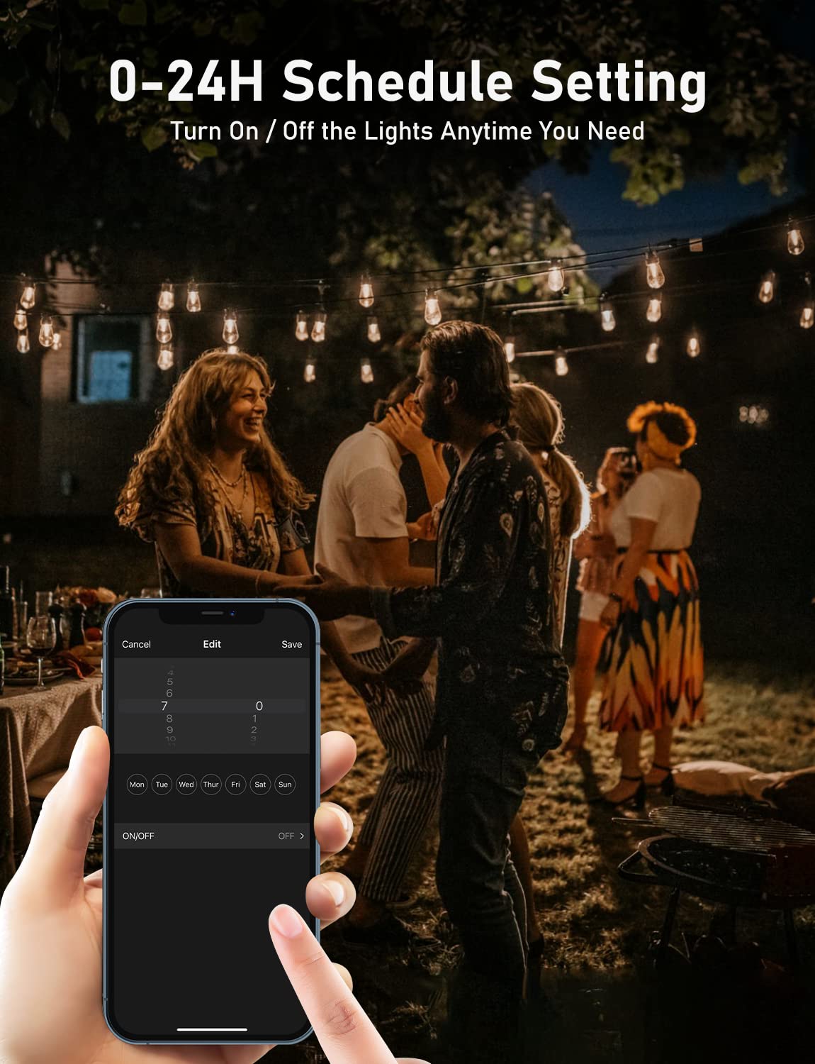 Aoycocr Led Outdoor String Lights, 48Ft Bluetooth Patio Lights, App Control, 3 Modes, Outdoor Lights With Dimmer Timer, 25 S14 E