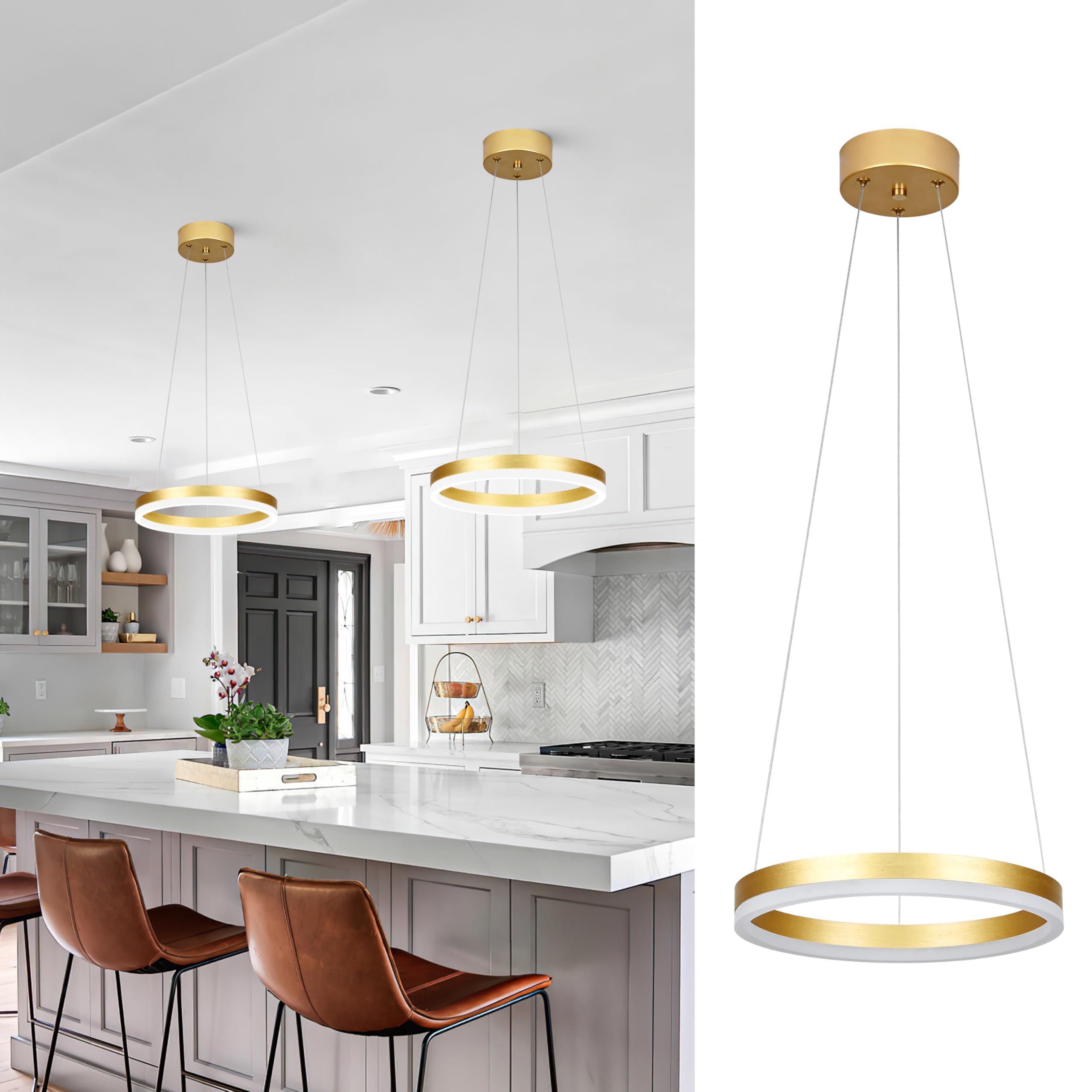 Mccokaige 12'' Gold Led Ring Chandelier Ring Modern Led Chandelier Modern Pendant Lights Adjustable Height Light Contemporary Li