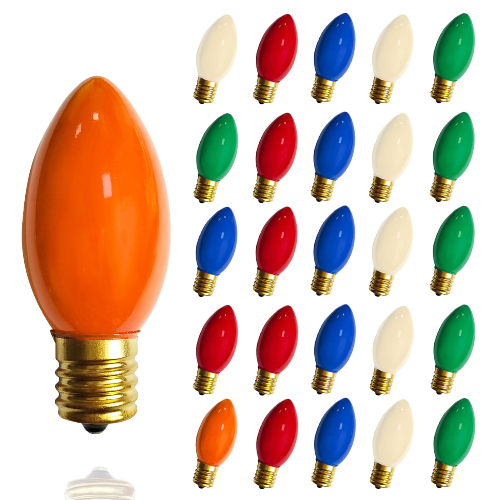 25 Pack C9 Multicolor Christmas Incandescent Light Bulbs  C9 Ceramic Replacement Bulbs For Outdoor String Lights  Christmas Patio Light Bulbs For Xmas Tree Party Garden  E17 Intermediate Base  7 Watts