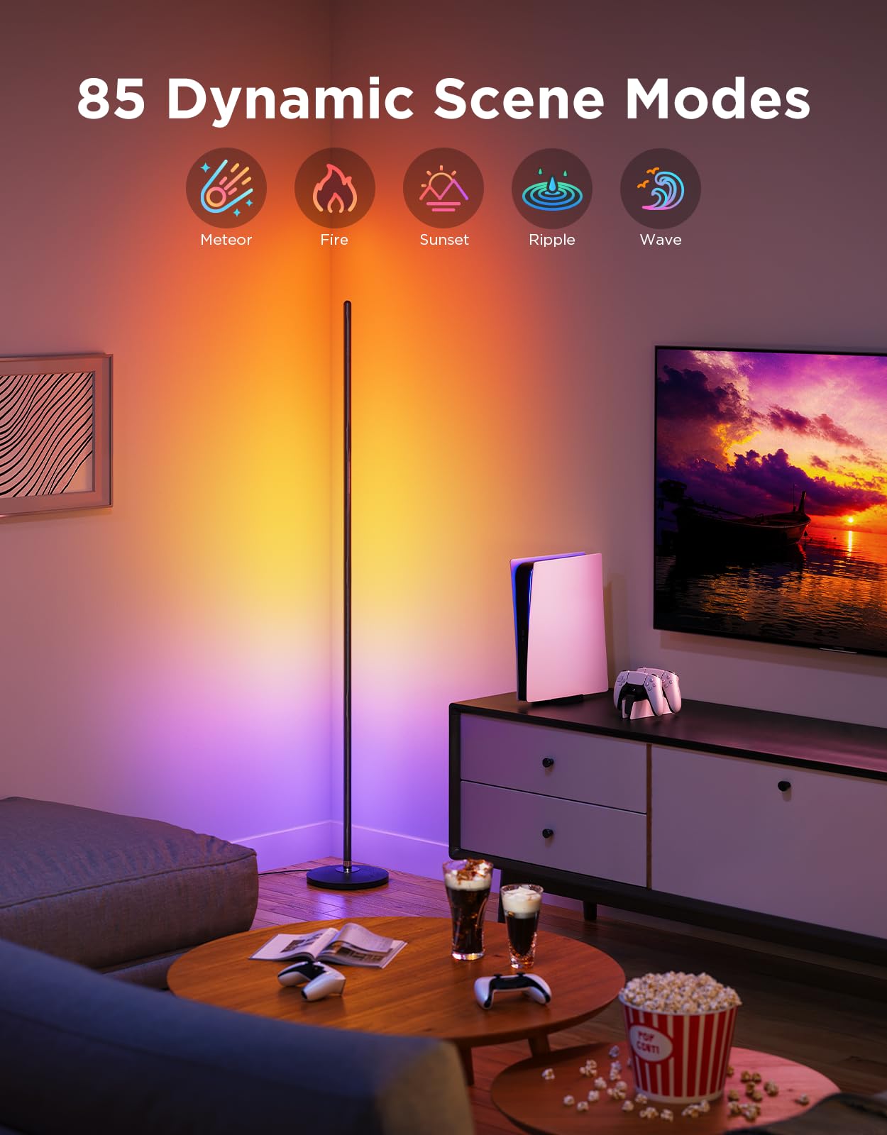 Govee RGBIC Floor Lamp - Smart LED Corner Lamp with Music Sync, 16M Colors, Black, Model H6076