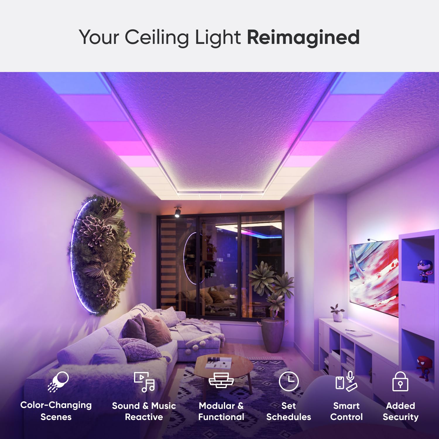 Nanoleaf Smart Ceiling Light - RGBCW LED Flush Mount Fixture, 300x300mm, Multicolor, Model NF083, Dimmable, Music Sync, 16M+ Colors