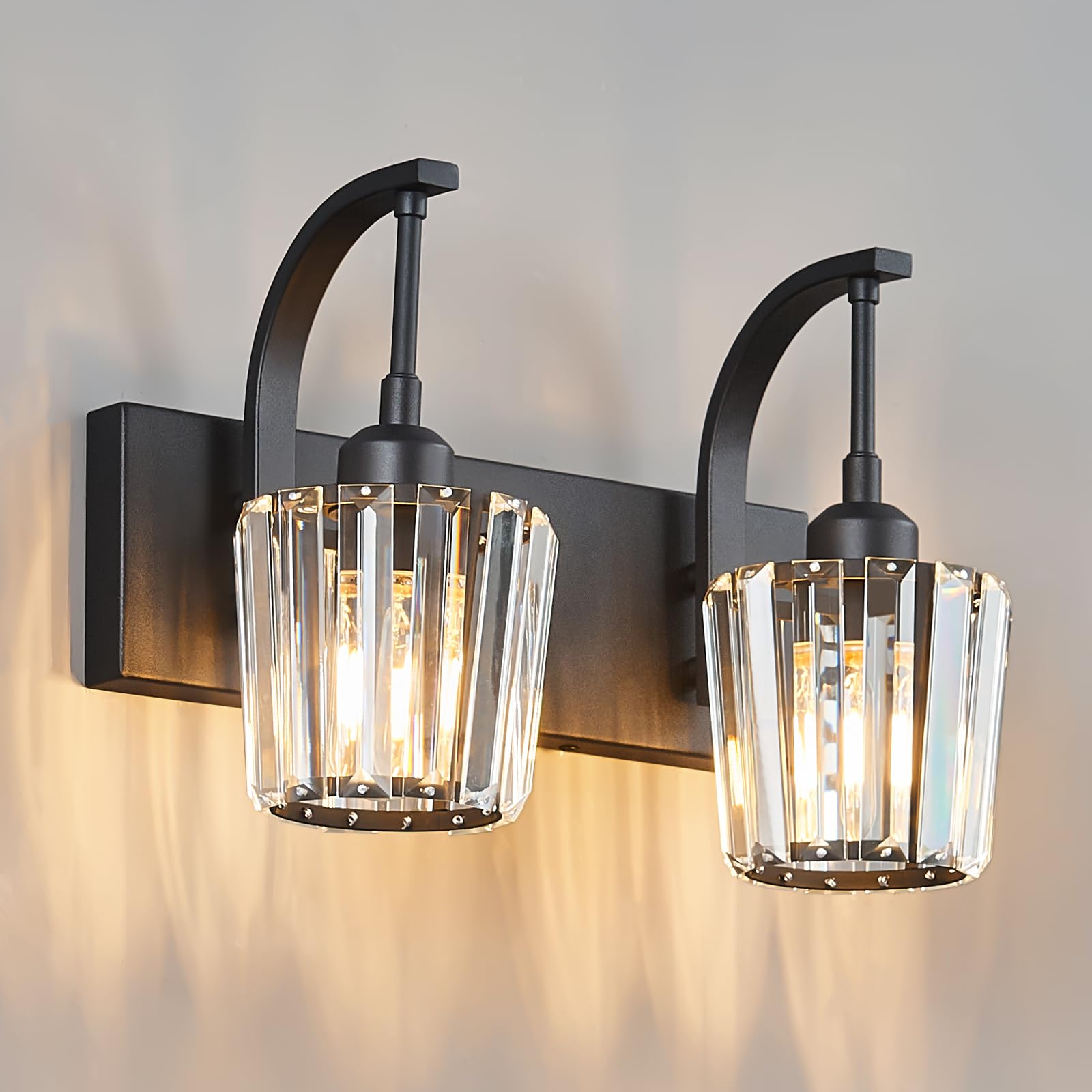 Fdpby Modern Bathroom Vanity Light  2-Light Black Wall Sconce With Crystal Accents  Over Mirror Bathroom Lighting Fixture  13.77 Long Dimmable Vanity Lamp For Makeup  Easy Installation