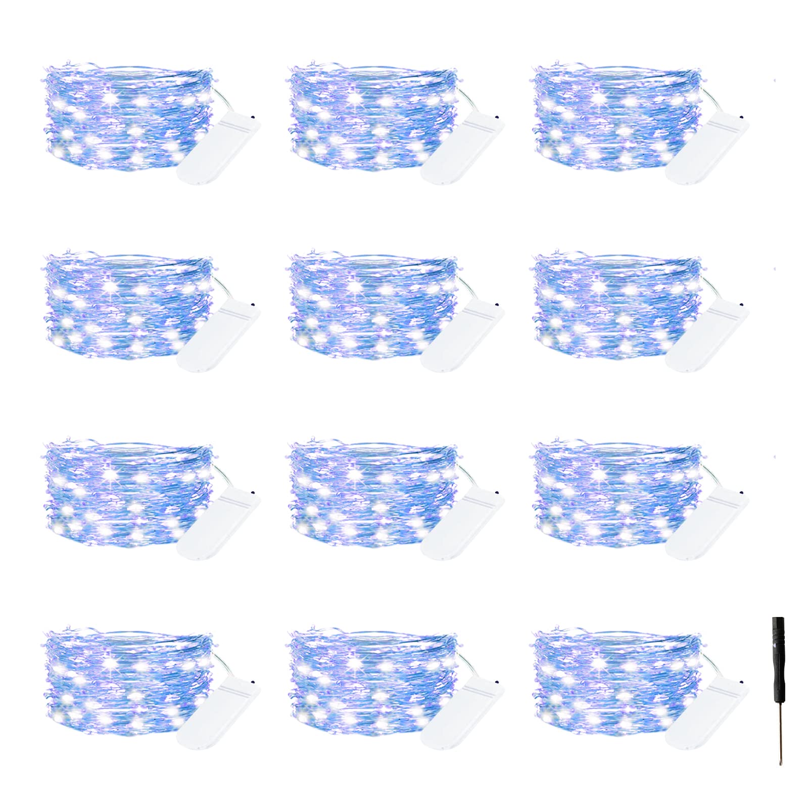 Bexdir 12 Pack Fairy Lights, 7FT 20LED Waterproof Silver Wire, Battery Operated, Blue, Copper for Home Decor, Parties, Weddings
